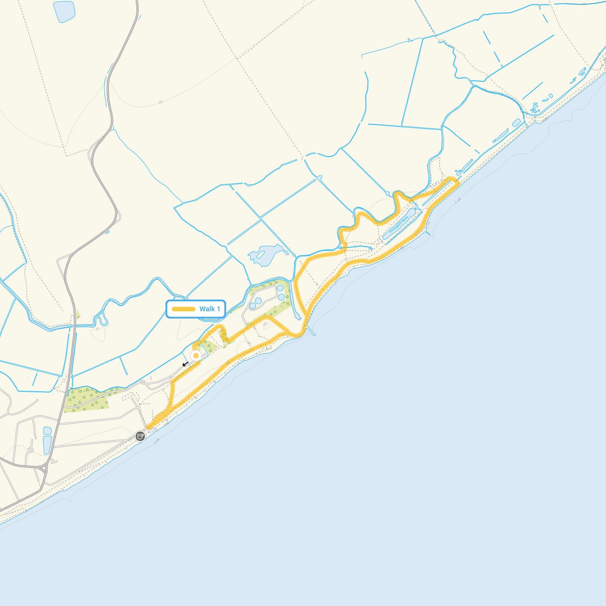 Route map for Holland Haven Marshes Walk, a 2.5 mile circular walk in Essex