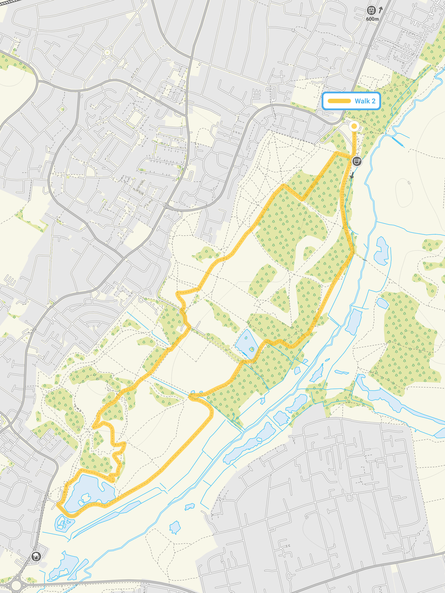 Route map for Hornchurch Country Park Walk 2, a 4 mile circular walk in Essex