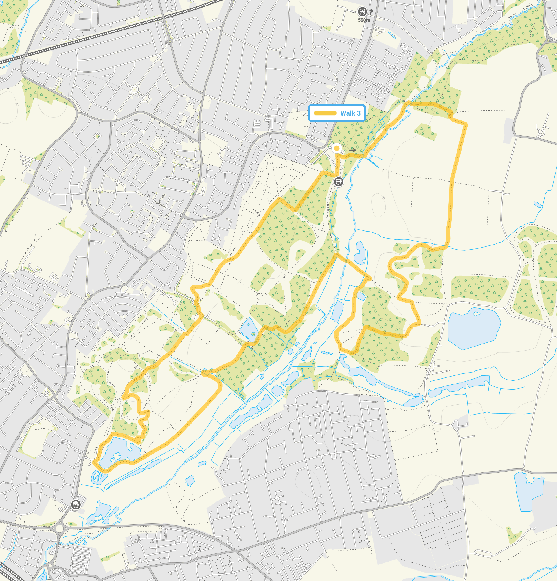 Route map for Hornchurch Country Park Walk 3, a 6 mile circular walk in Essex