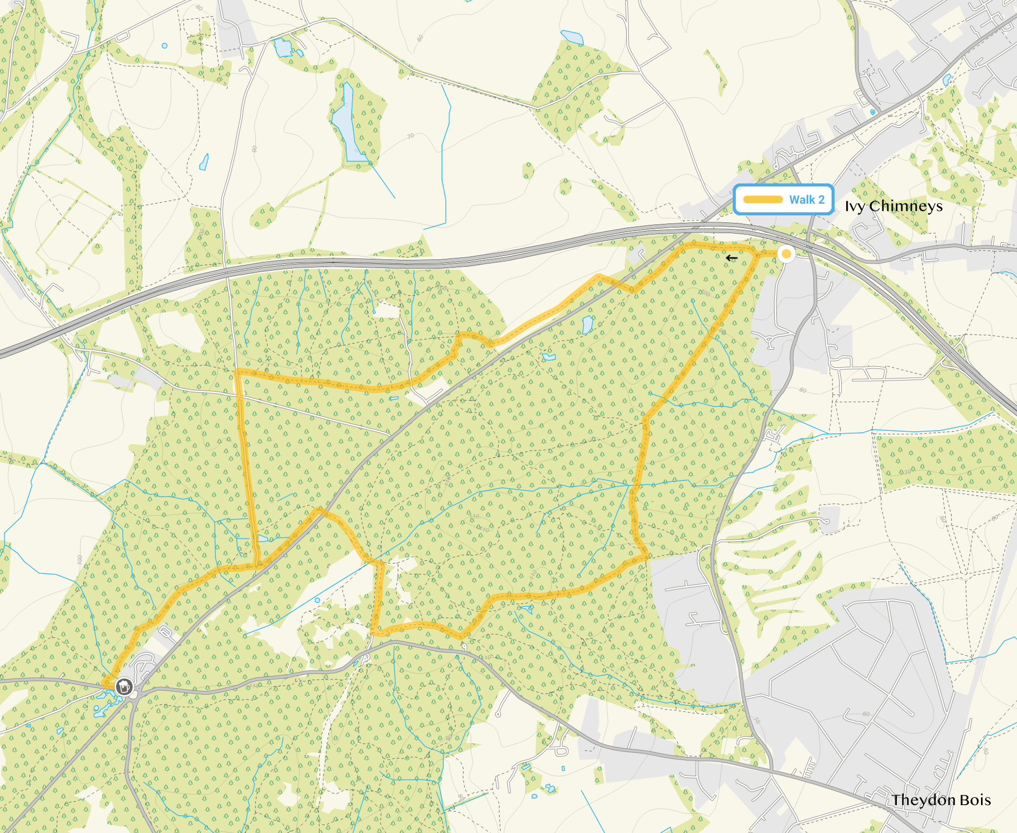 Route map for Ivy Chimneys Walk 2, a 4.75 mile circular walk in Essex