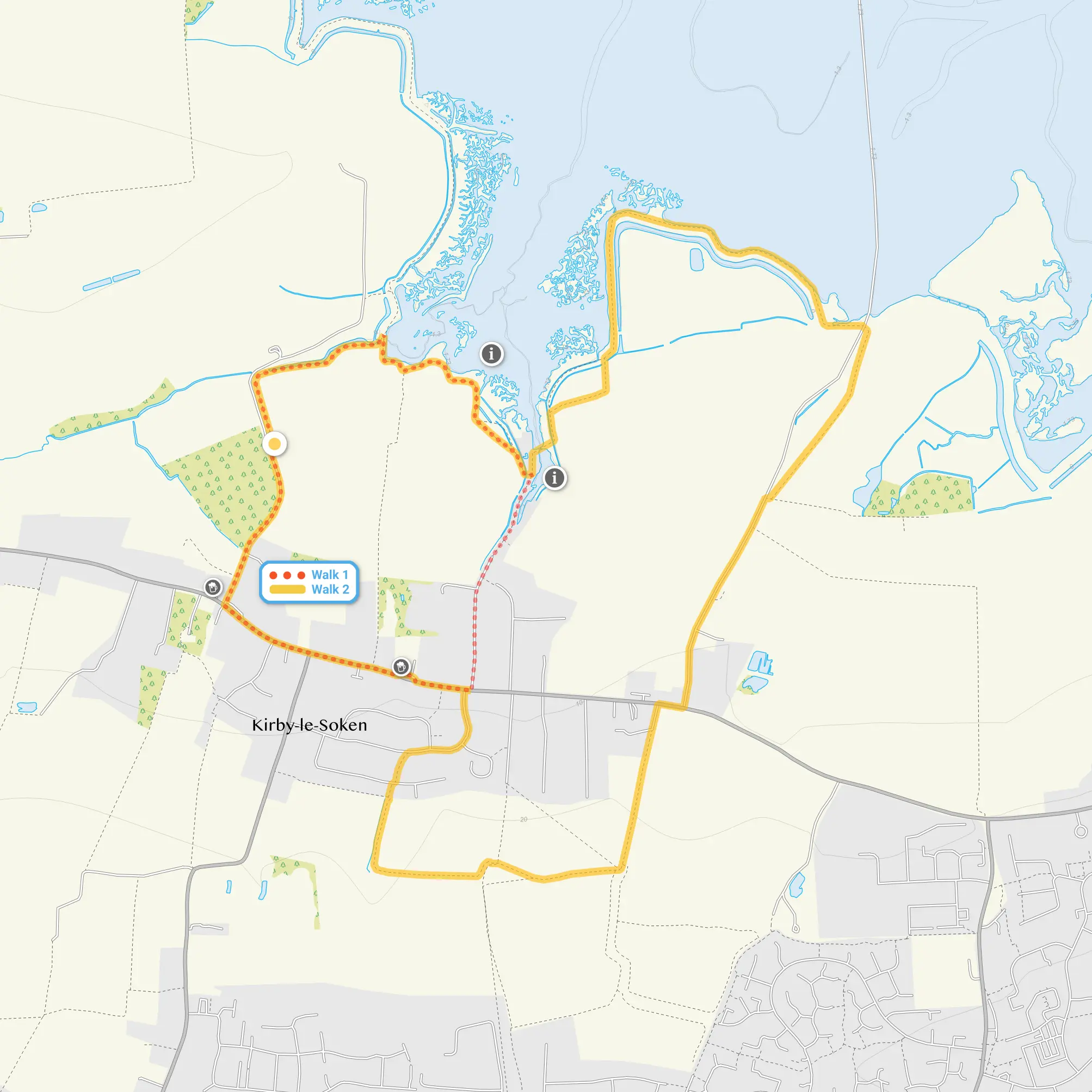 Route map for Kirby-le-Soken Walk 1, a 1.5 mile circular walk in Essex