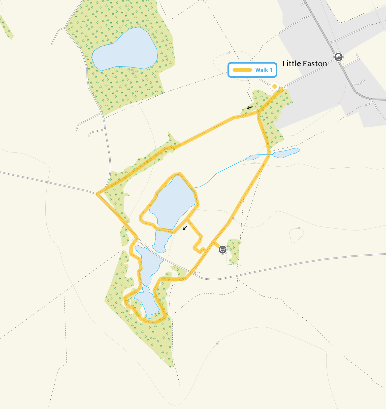 Route map for Little Easton Walk 1, a 1.75 mile circular walk in Essex