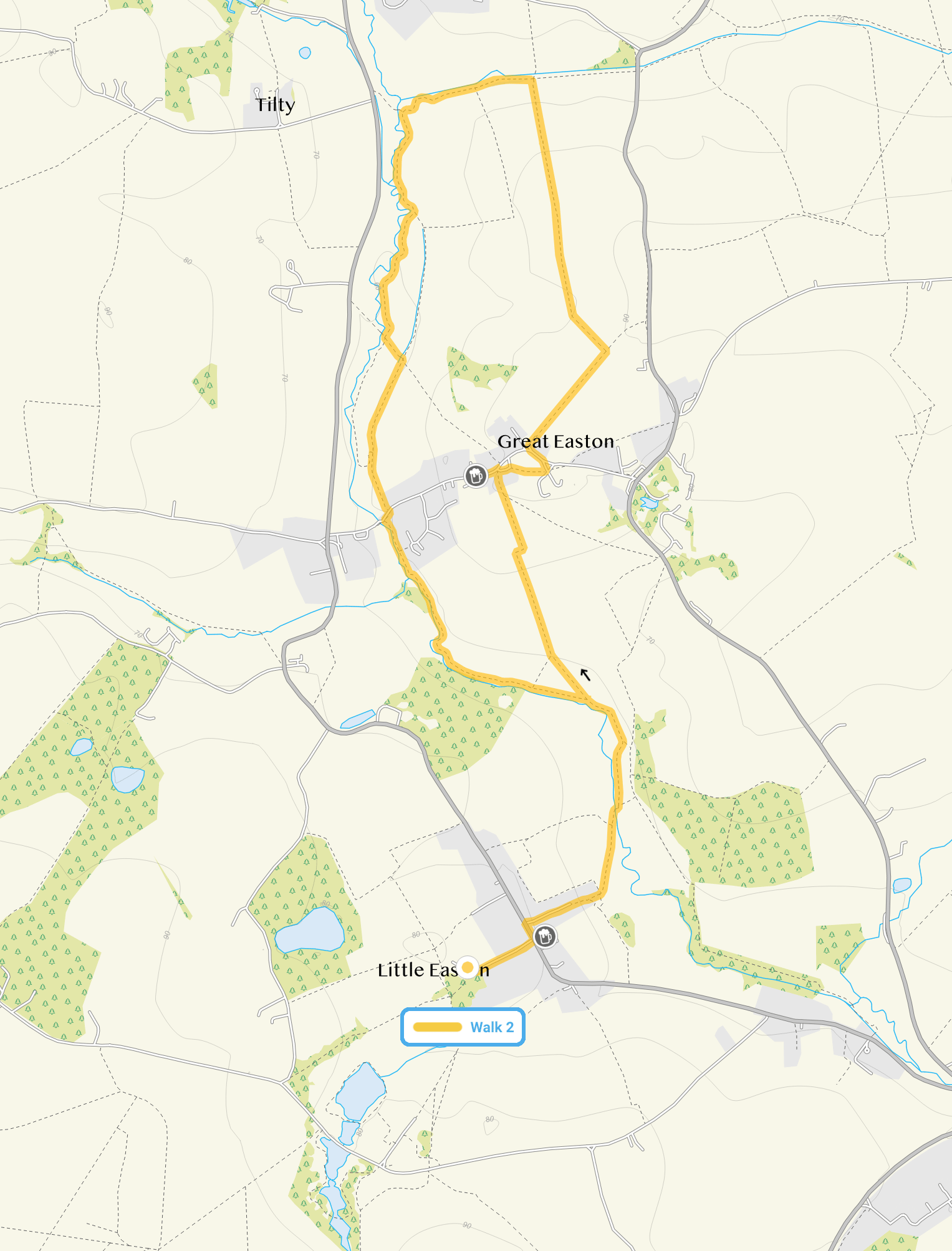 Route map for Little Easton Walk 2, a 4.25 mile circular walk in Essex