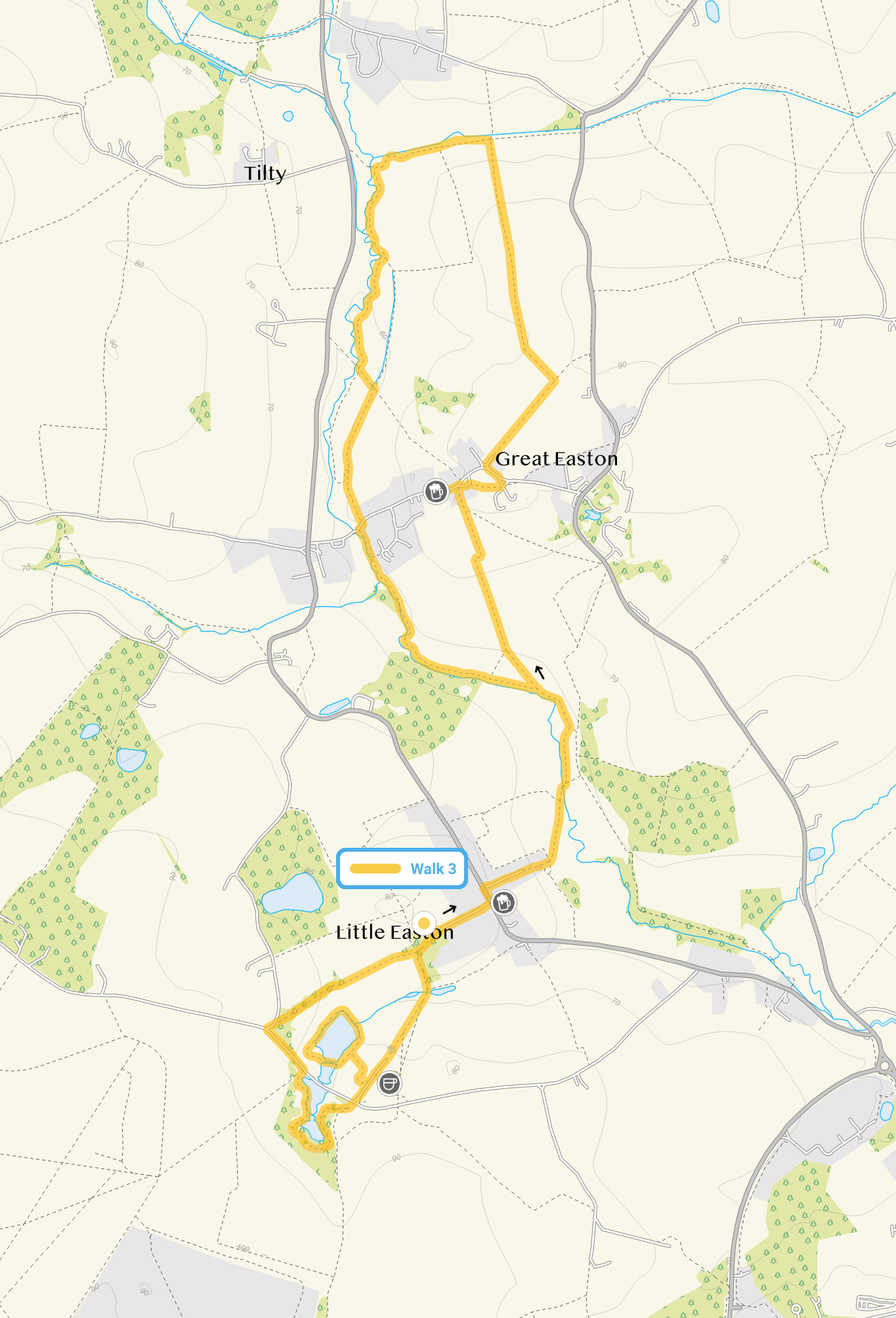 Route map for Little Easton Walk 3, a 6.25 mile circular walk in Essex