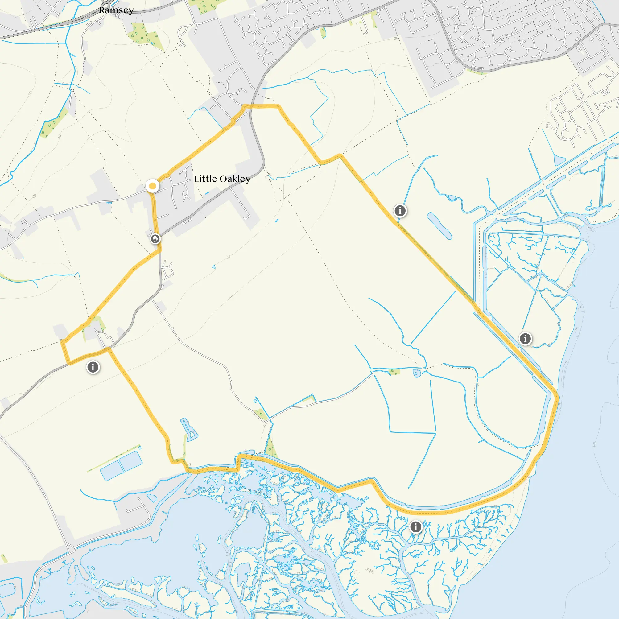 Route map for Little Oakley Walk, a 5.25 mile circular walk in Essex