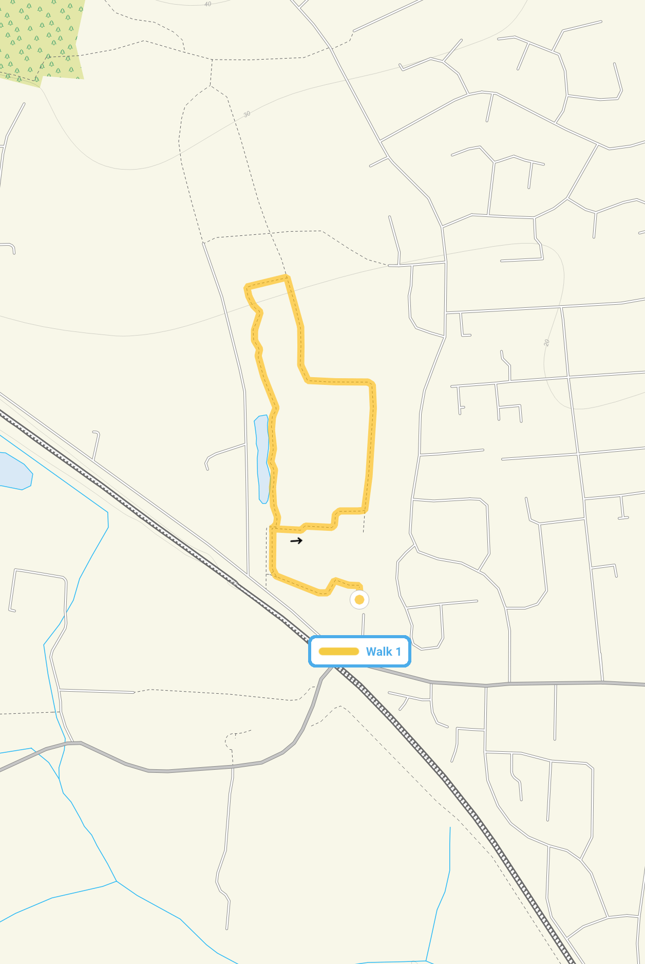 Route map for Magnolia Park Walk, a 0.75 mile circular walk in Essex