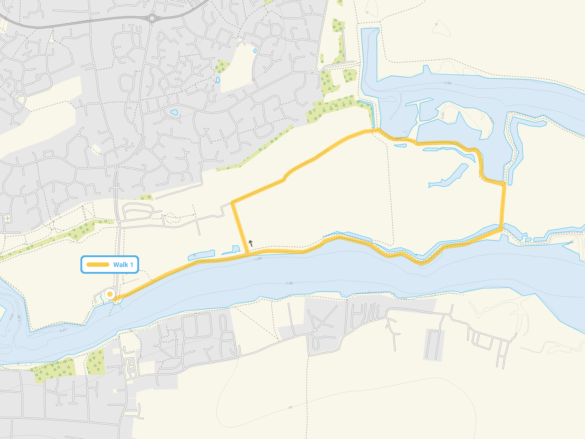 Route map for Marsh Farm Country Park Walk 1, a 2.5 mile circular walk in Essex