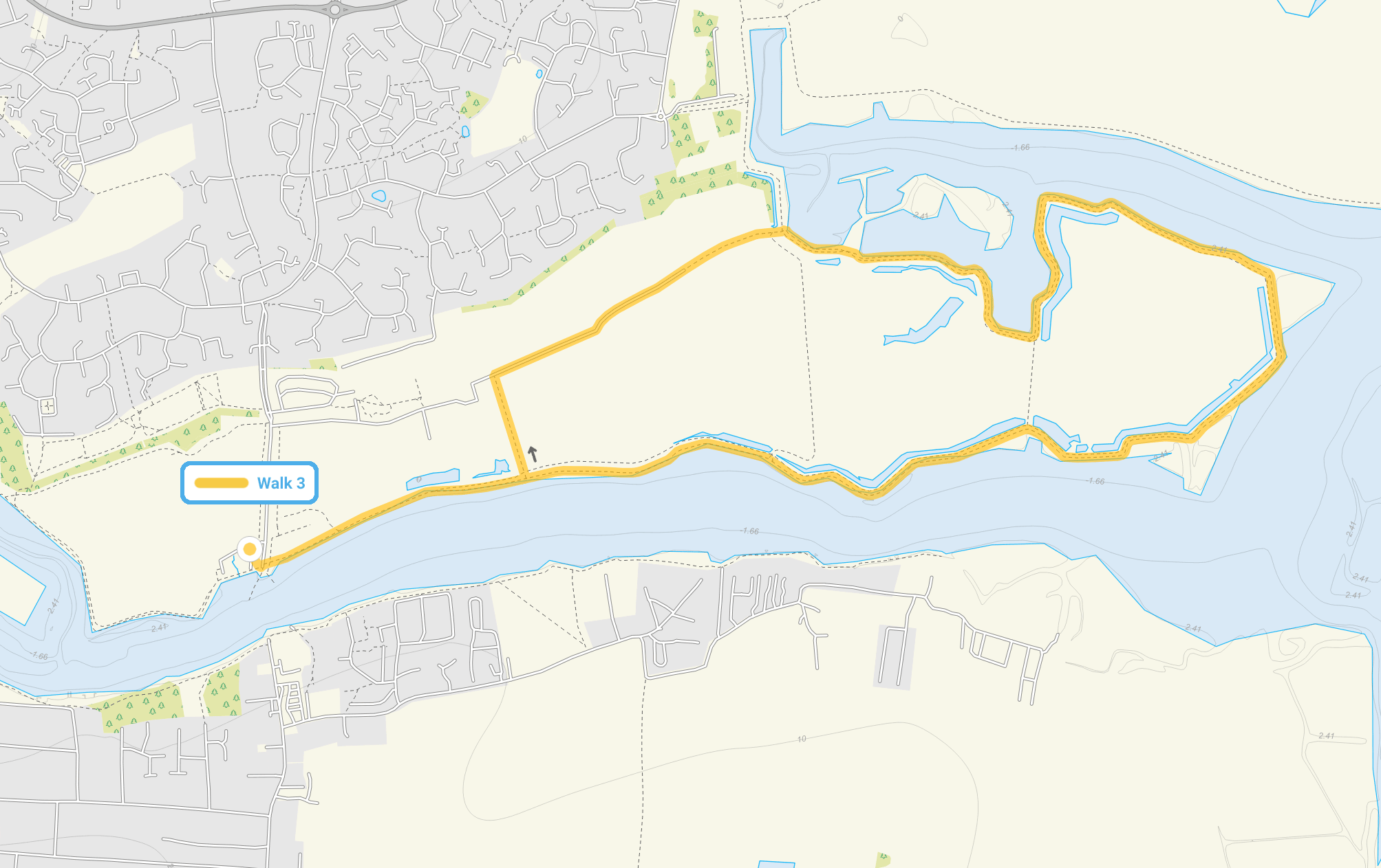 Route map for Marsh Farm Country Park Walk 3, a 3.5 mile circular walk in Essex