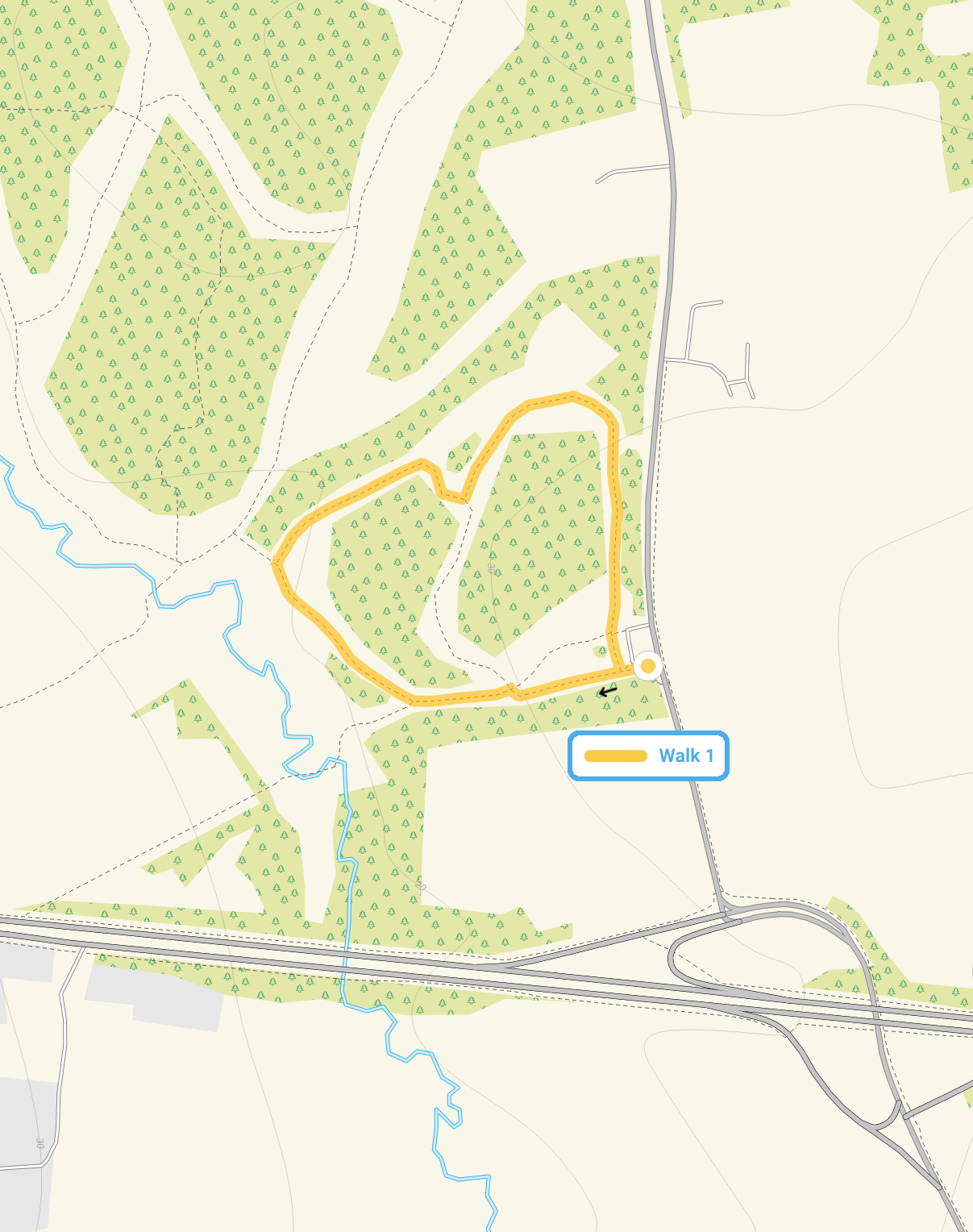 Route map for Pages Wood Walk 1, a 0.5 mile circular walk in Essex