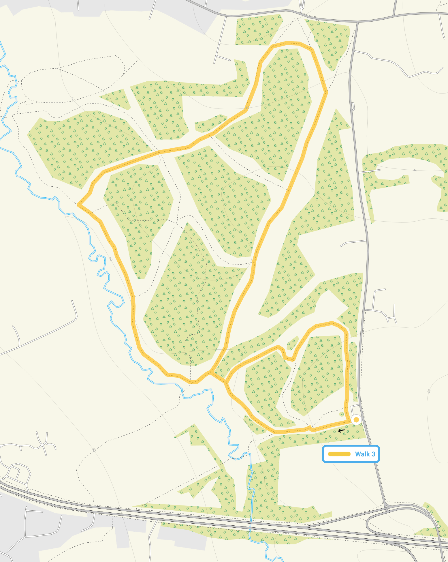 Route map for Pages Wood Walk 3, a 2.25 mile circular walk in Essex