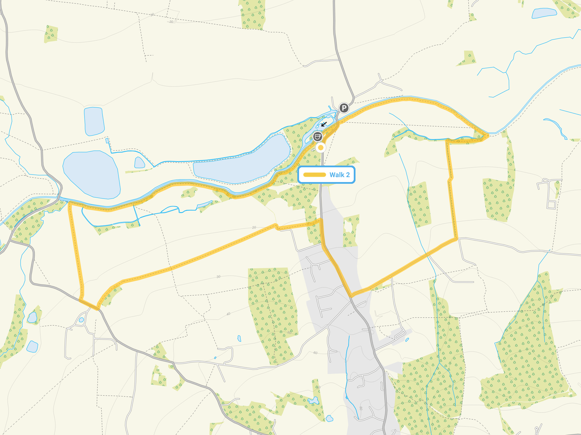 Route map for Paper Mill Lock Walk 2, a 3.75 mile circular walk in Essex
