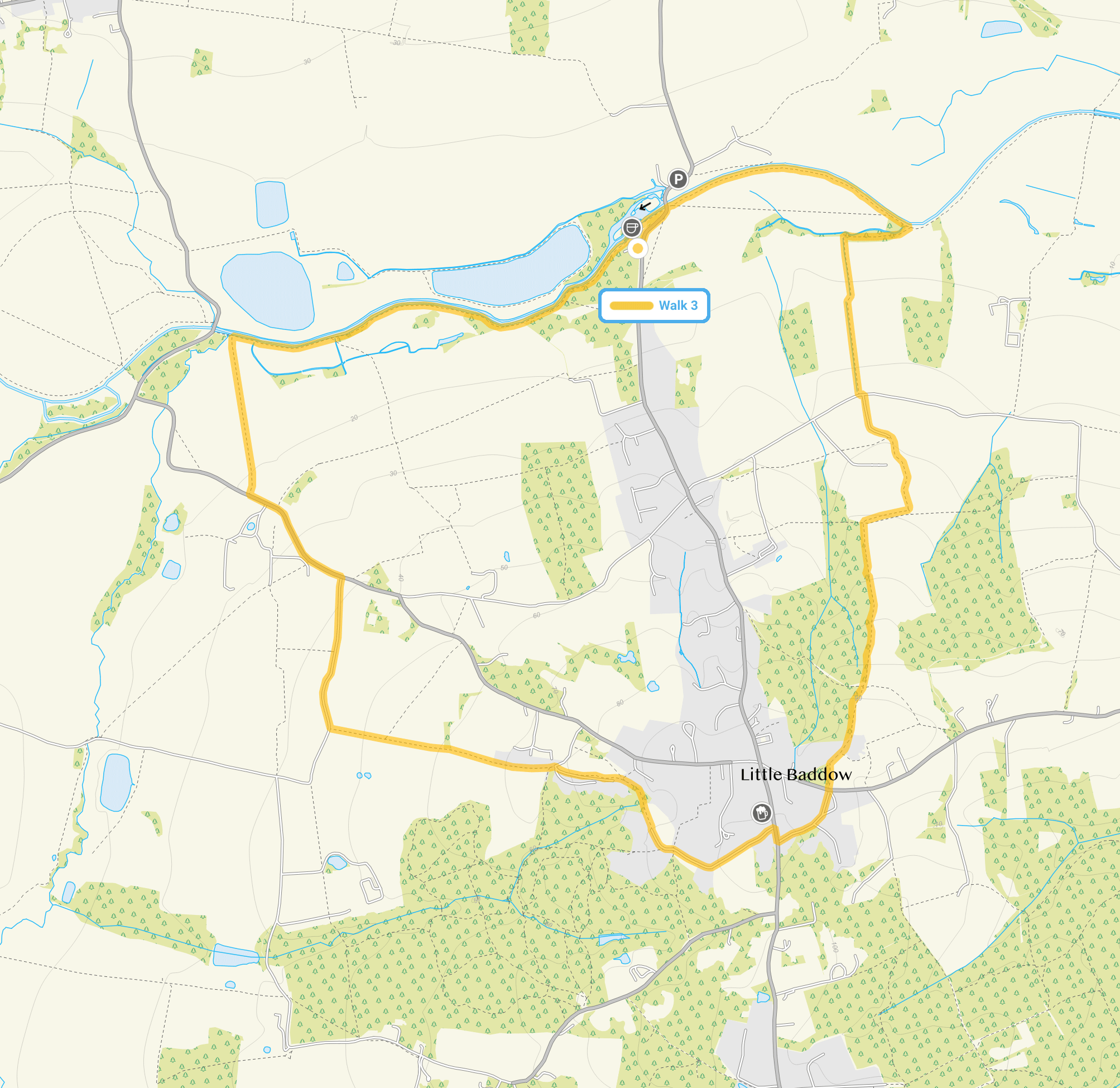 Route map for Paper Mill Lock Walk 3, a 5 mile circular walk in Essex
