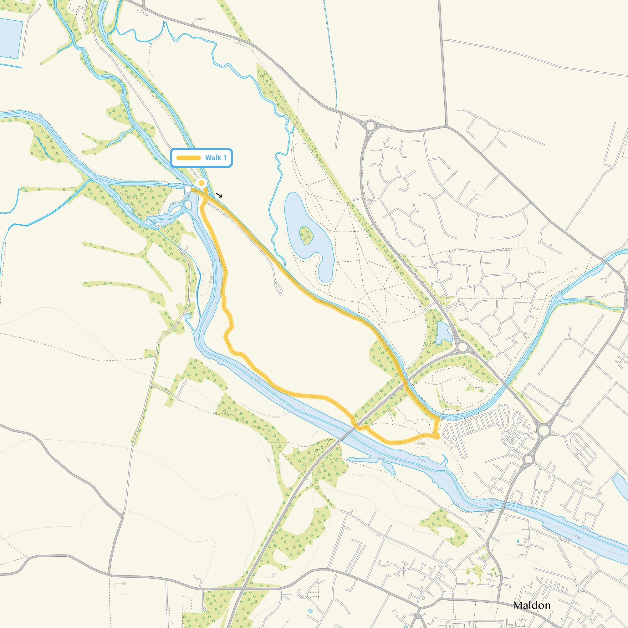 Route map for River Blackwater Walk, a 1.75 mile circular walk in Essex
