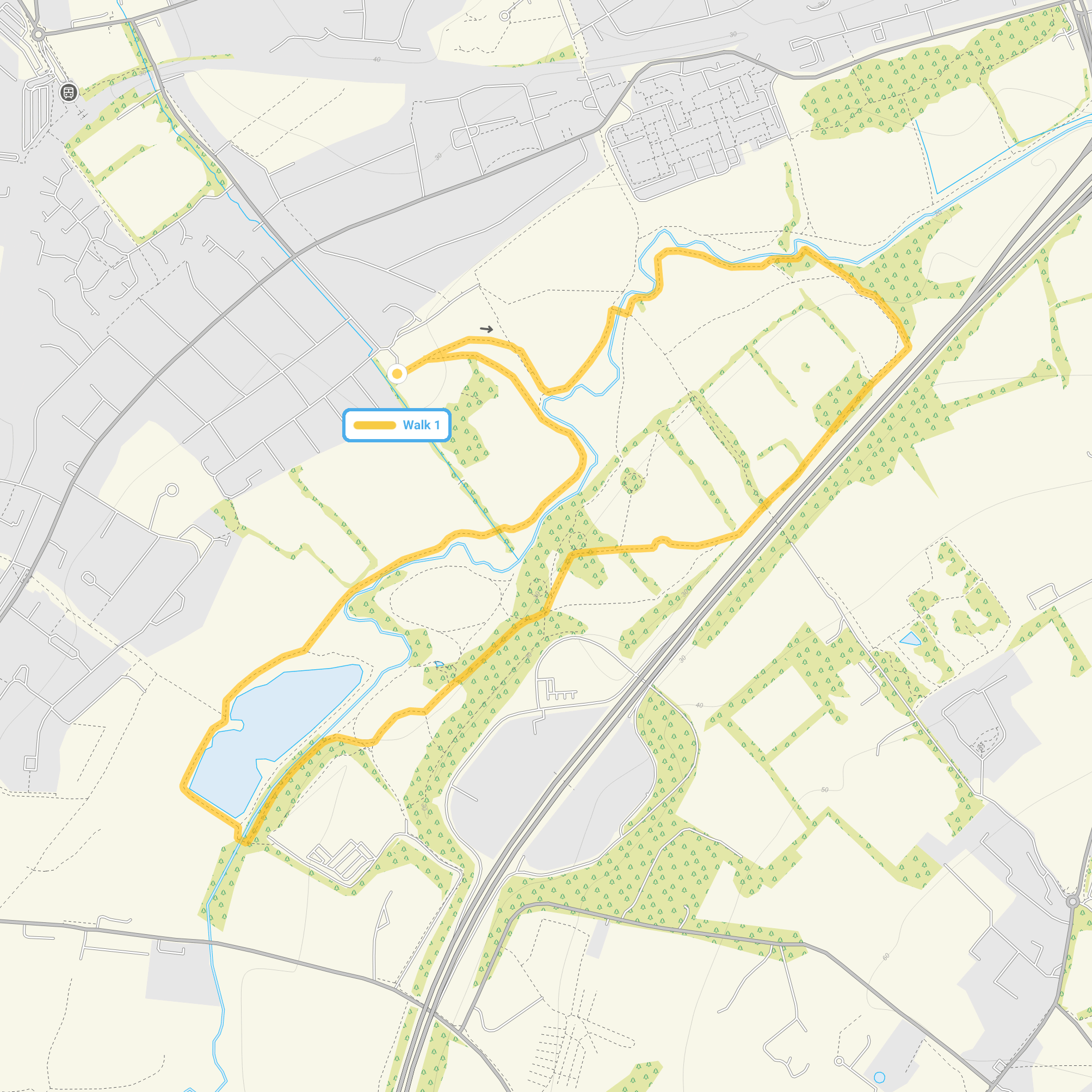 Route map for Roding Valley Walk 1, a 3 mile circular walk in Essex