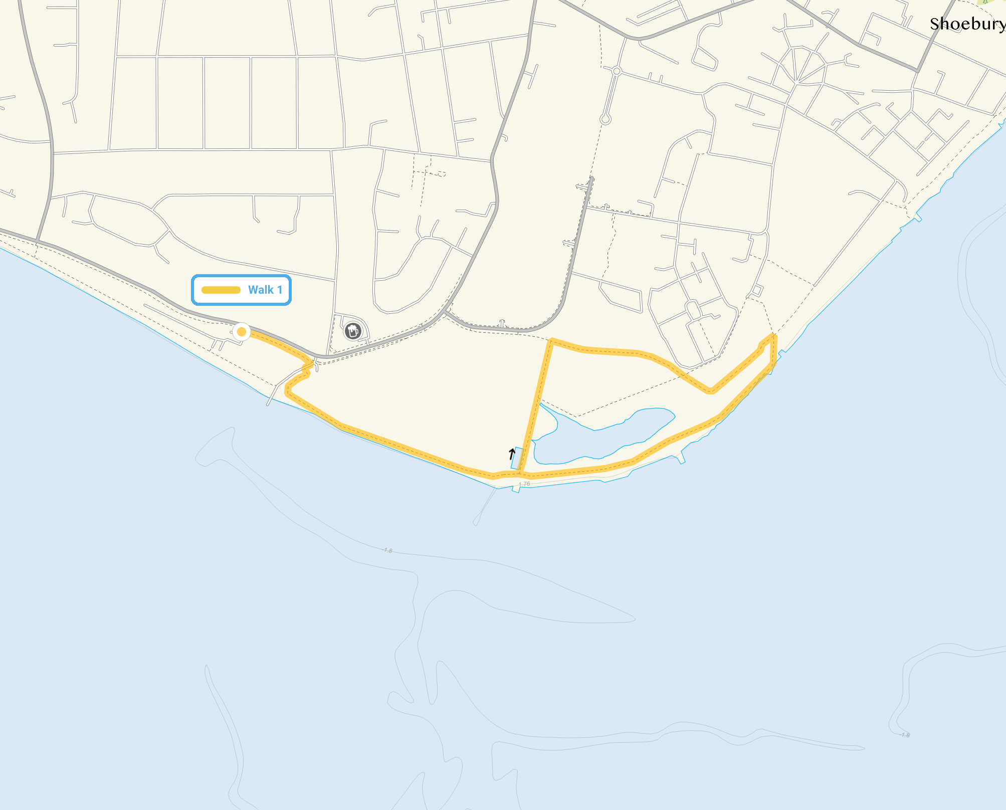 Route map for Shoeburyness Walk, a 1.75 mile circular walk in Essex