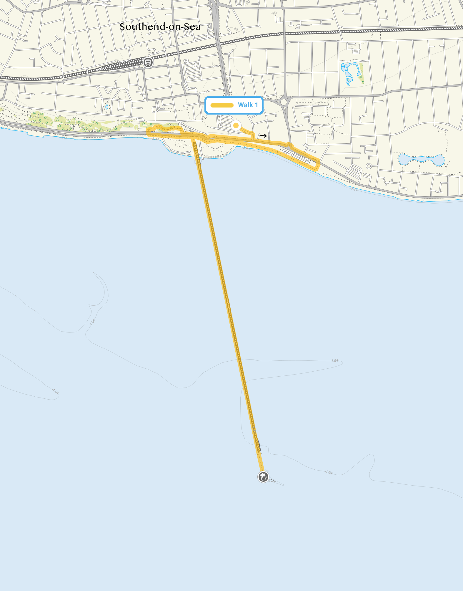 Route map for Southend-on-Sea Walk, a 4.25 mile circular walk in Essex