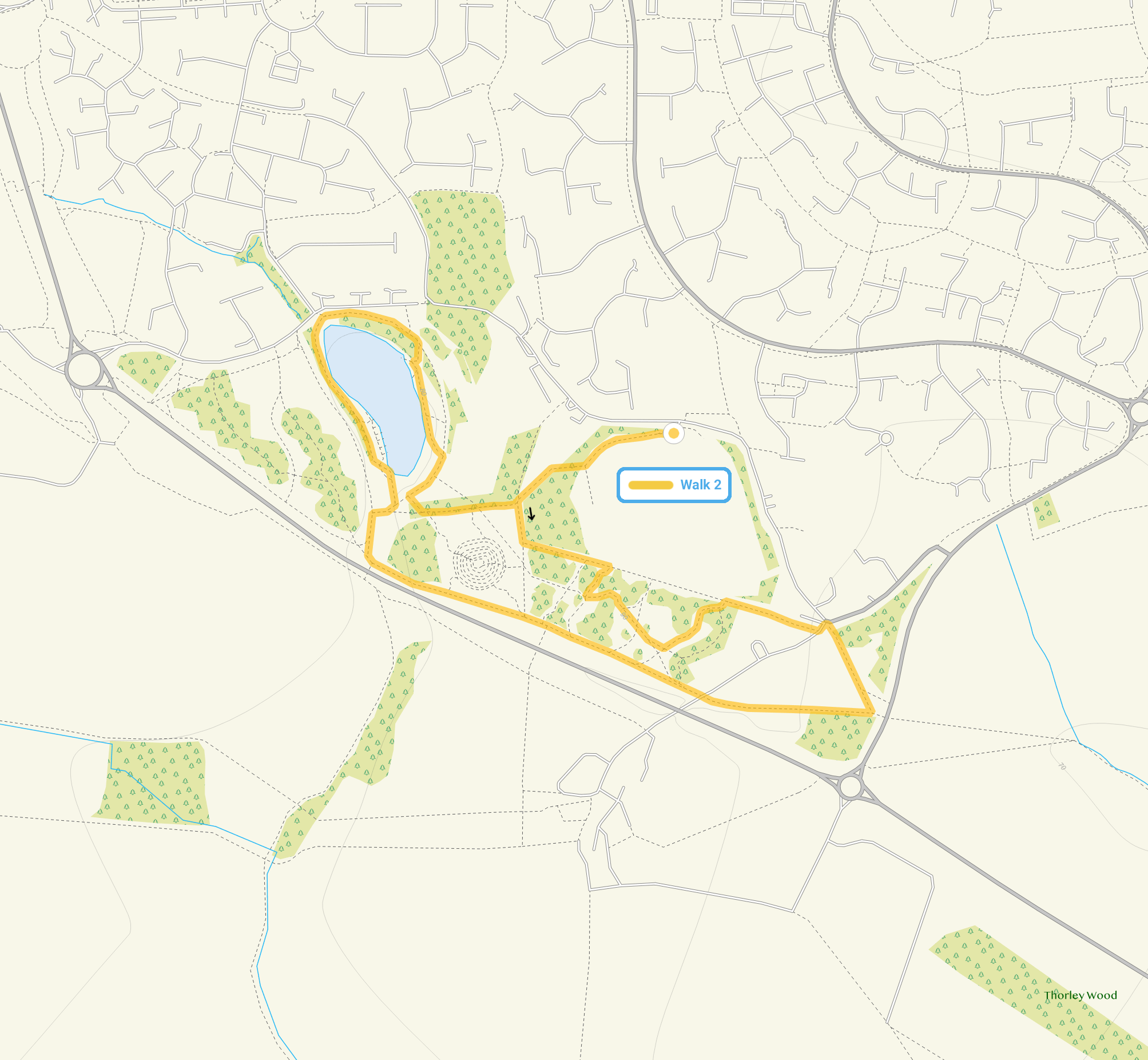 Route map for Southern Country Park Walk 2, a 1.5 mile circular walk in Essex