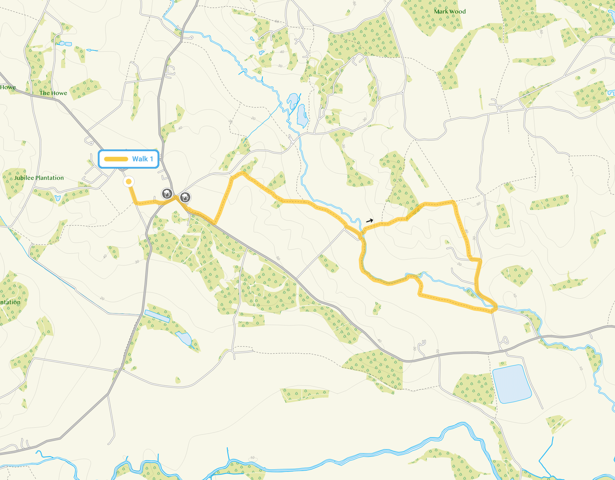 Route map for Stoke-by-Nayland Walk 1, a 4.25 mile circular walk in Essex