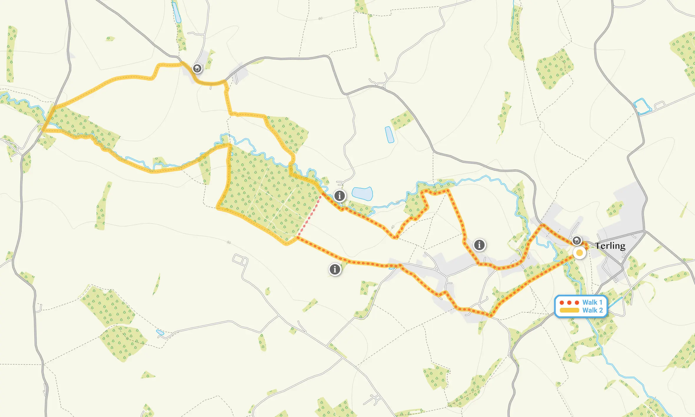 Route map for Terling Walk 1, a 3 mile circular walk in Essex