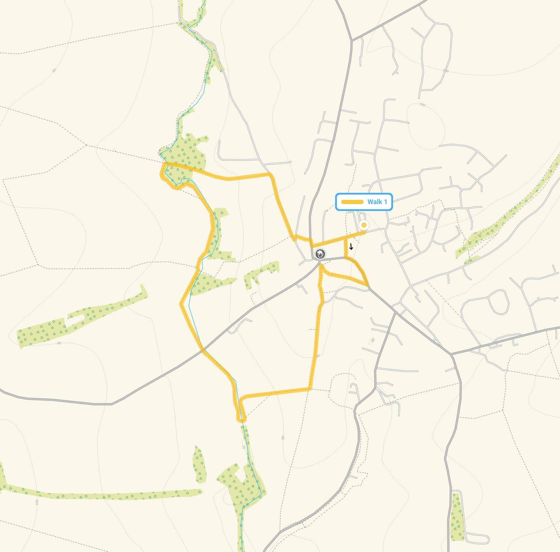 Route map for Thaxted Walk 1, a 1.75 mile circular walk in Essex