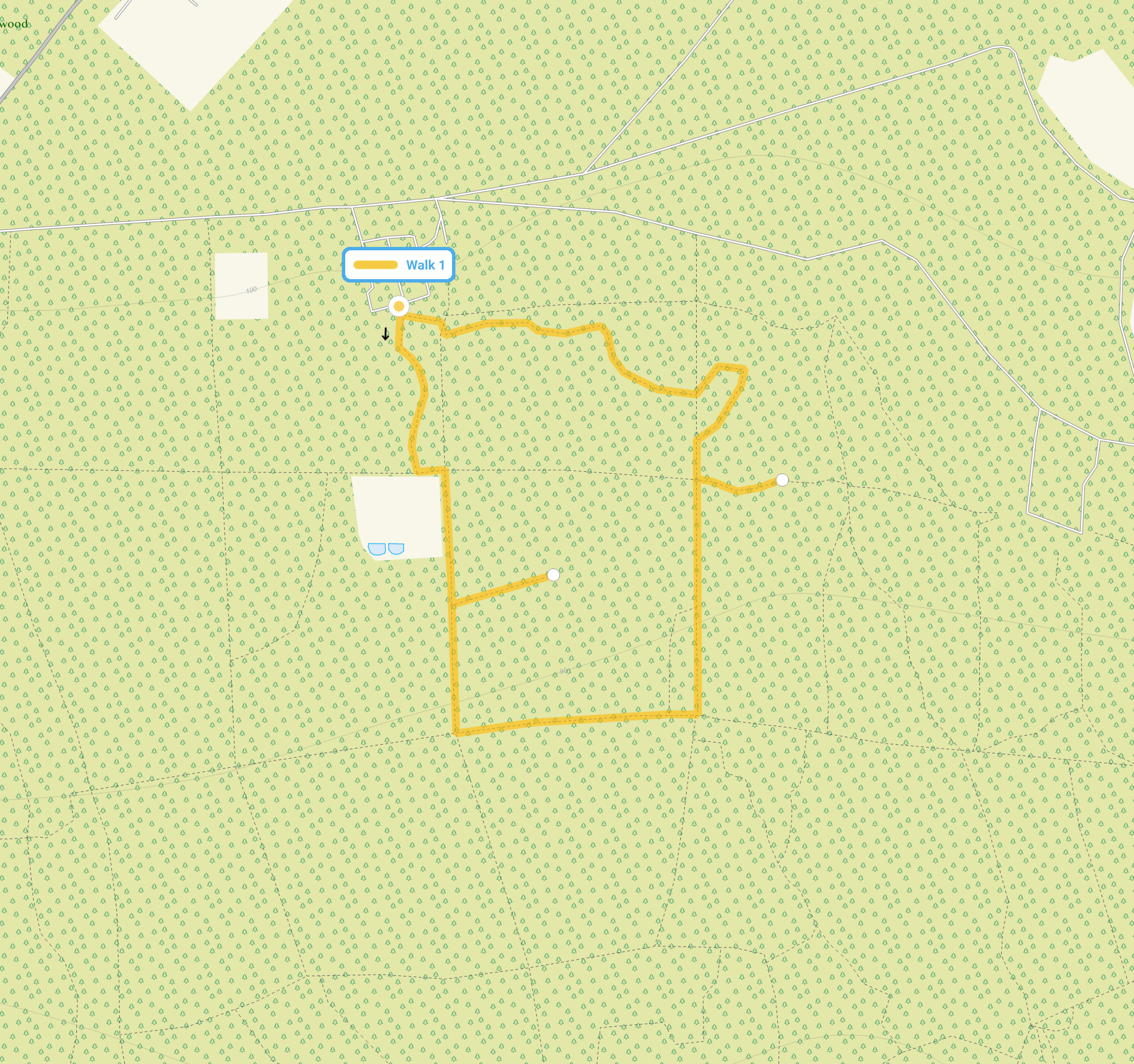 Route map for Thorndon Country Park Walk 1, a 1 mile circular walk in Essex