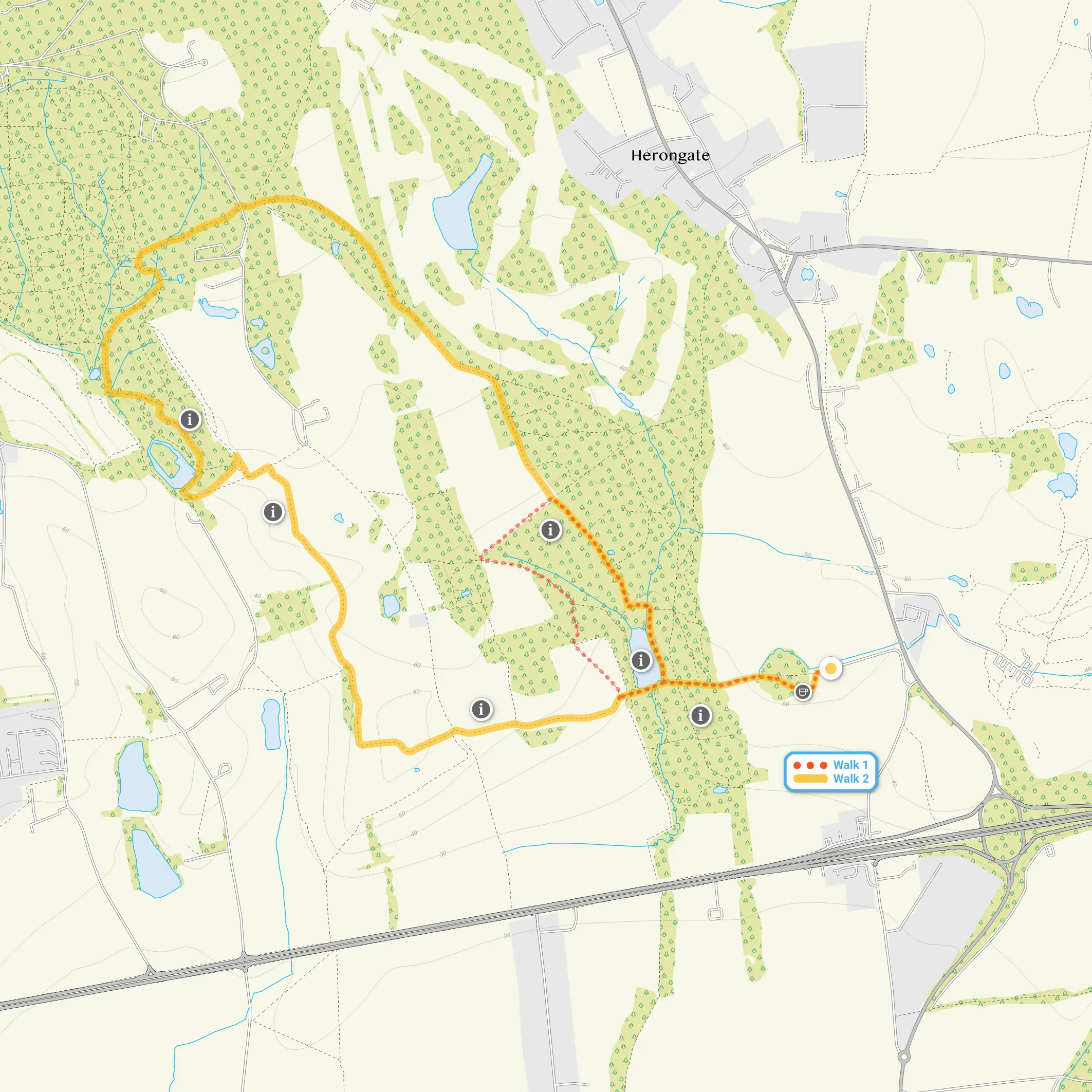 Route map for Thorndon Park South Walk 1, a 1.75 mile circular walk in Essex