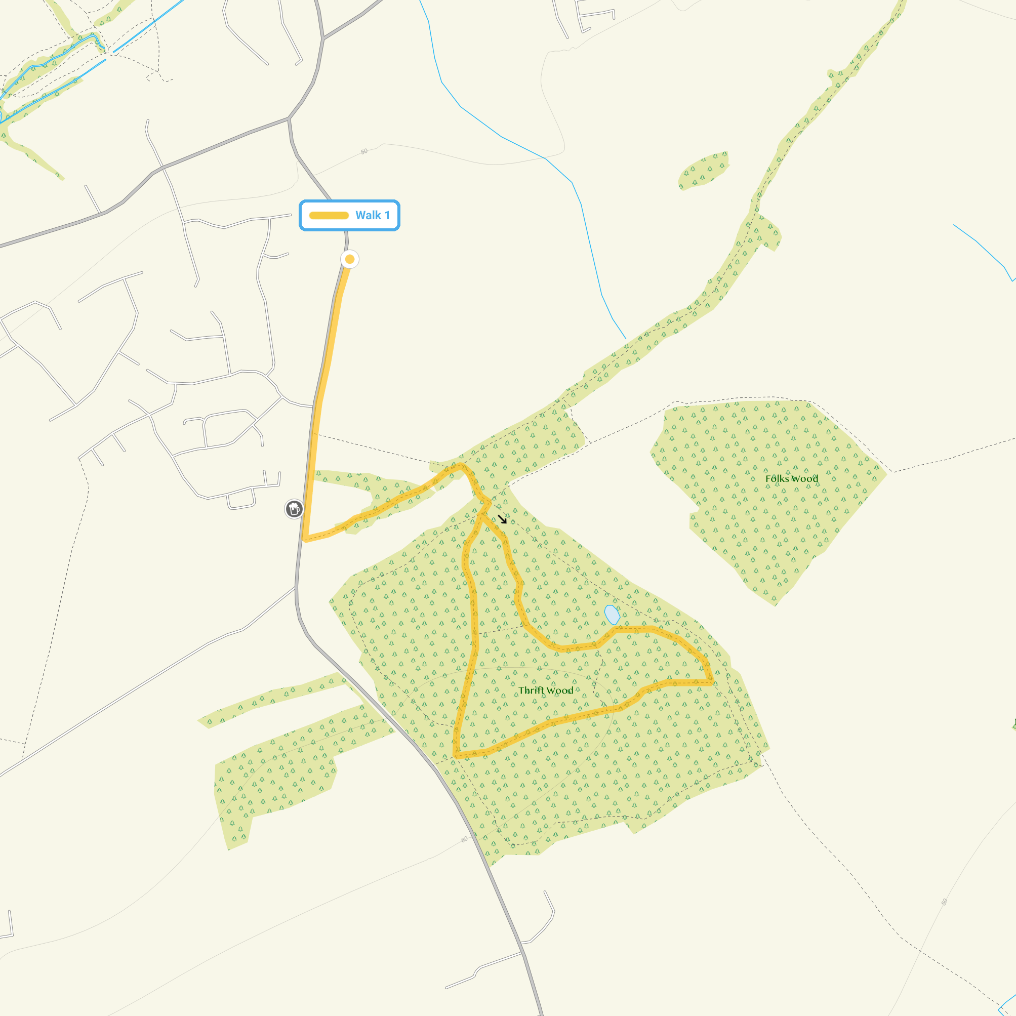 Route map for Thrift Wood Walk, a 1.75 mile circular walk in Essex