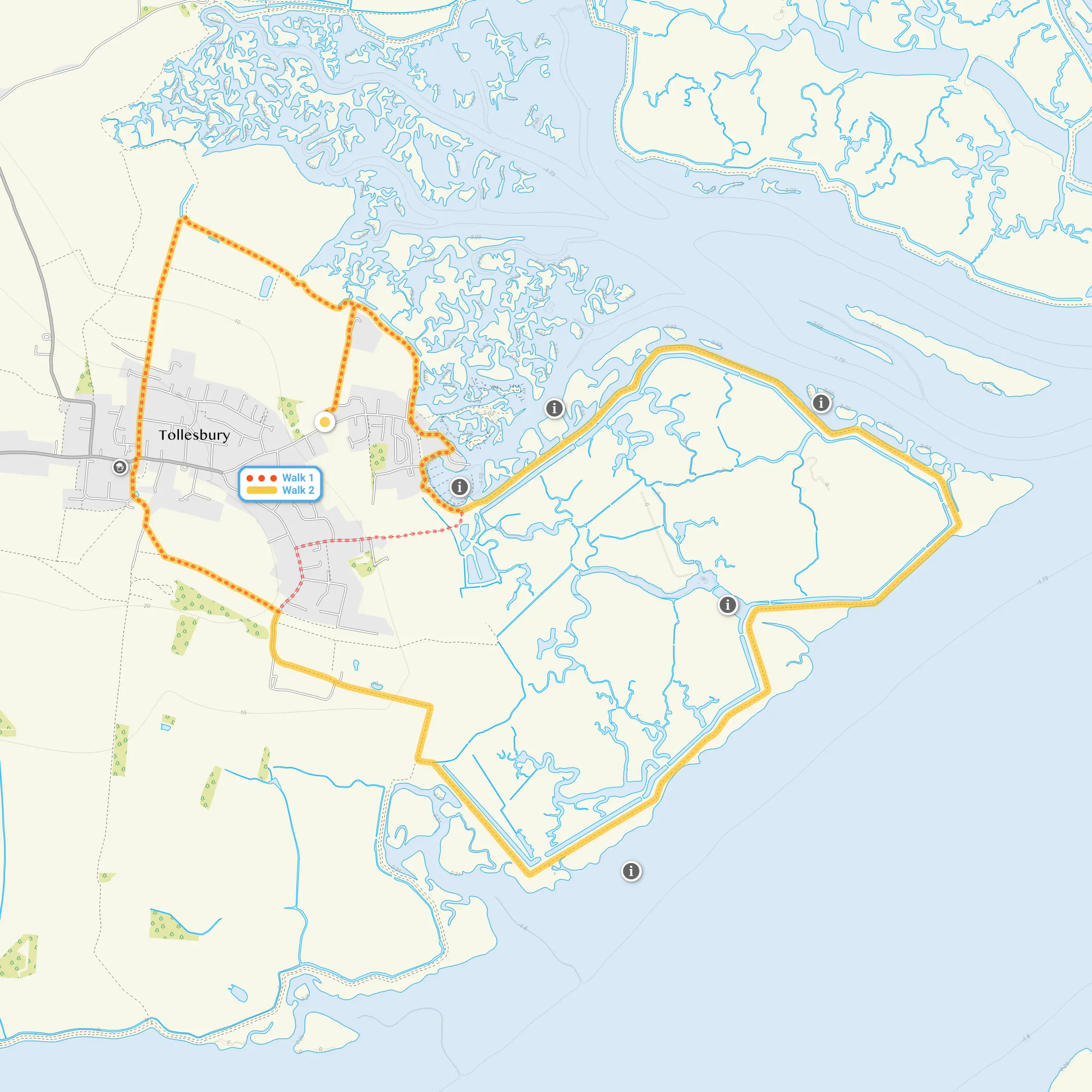 Route map for Tollesbury Walk 1, a 3.5 mile circular walk in Essex