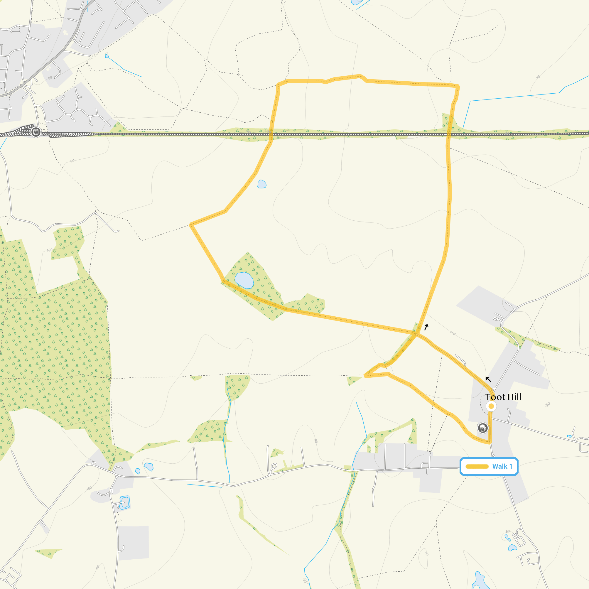 Route map for Toot Hill Walk 1, a 3.25 mile circular walk in Essex