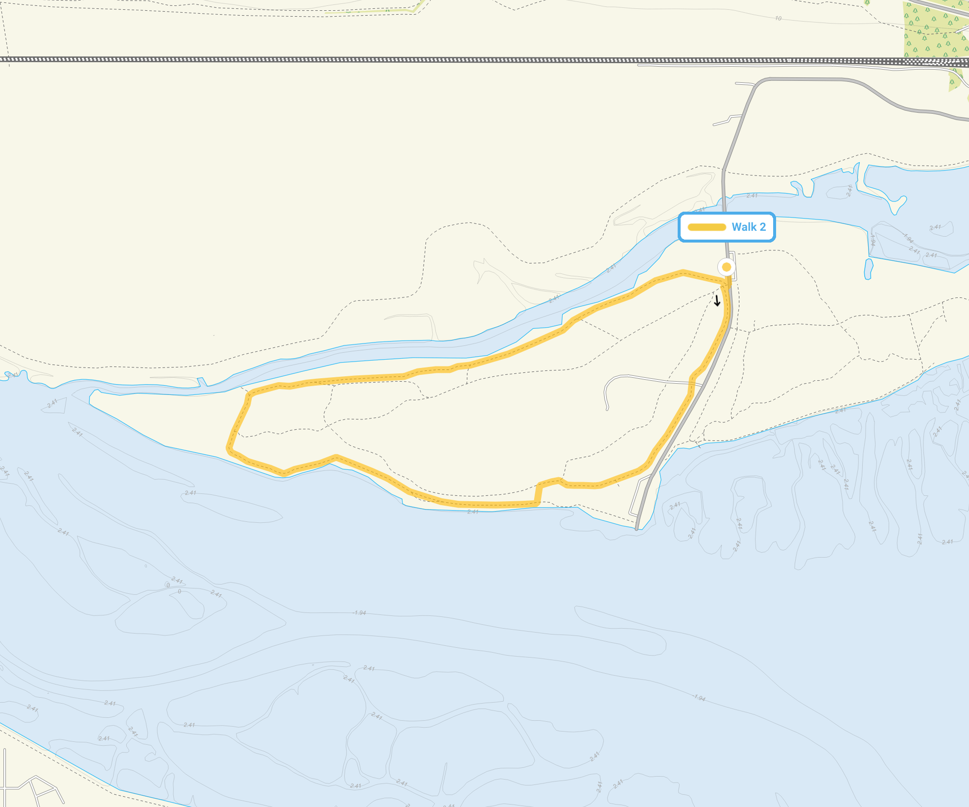 Route map for Two Tree Island Walk 2, a 1.75 mile circular walk in Essex