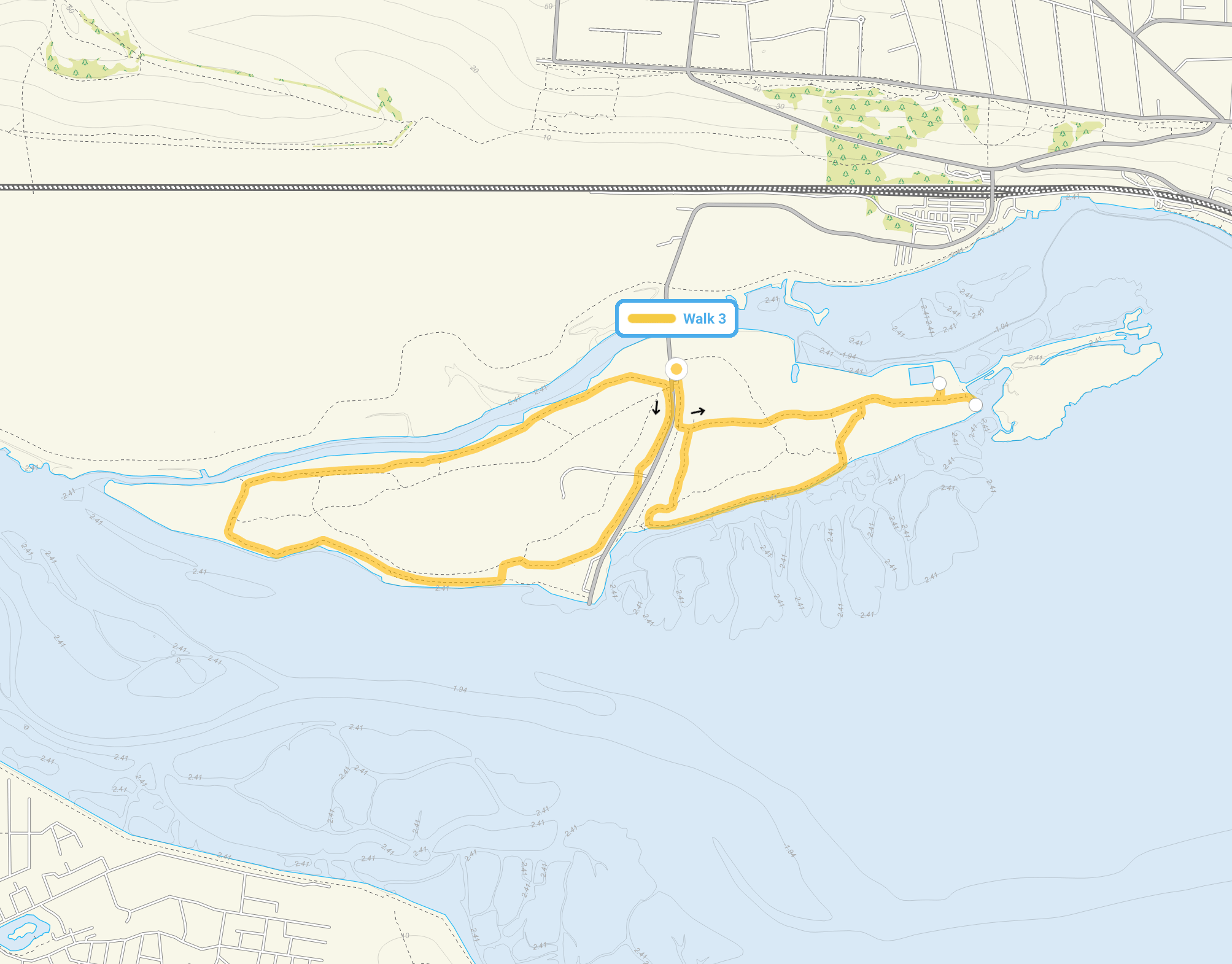 Route map for Two Tree Island Walk 3, a 3 mile circular walk in Essex