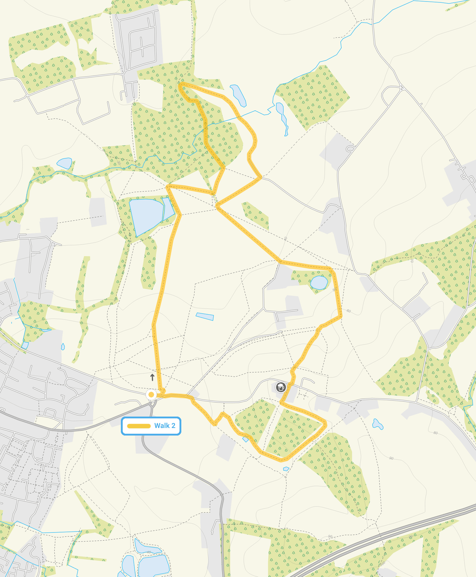 Route map for Warlies Park Walk 2, a 3 mile circular walk in Essex