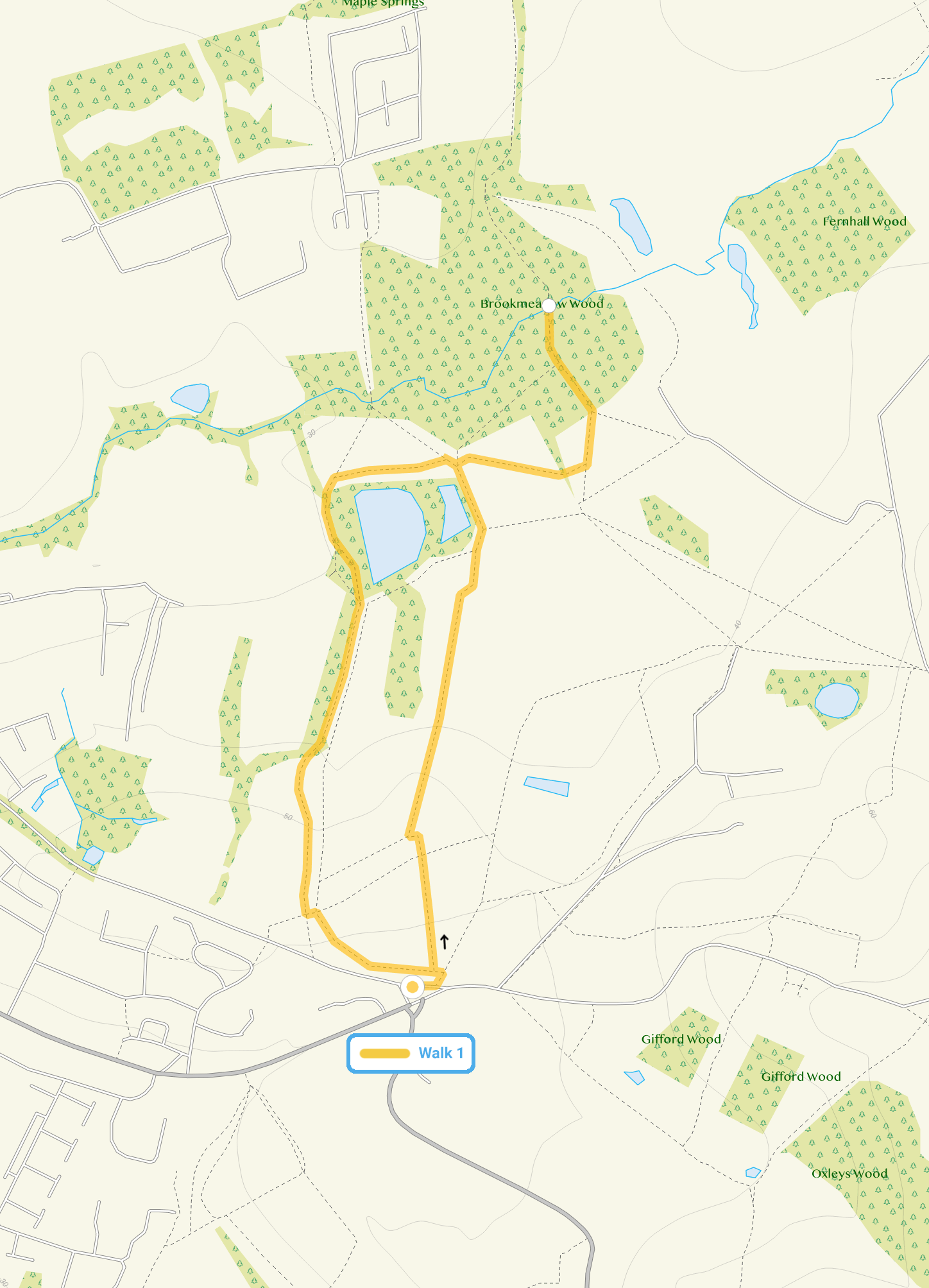 Route map for Warlies Park Walk 1, a 1.25 mile circular walk in Essex