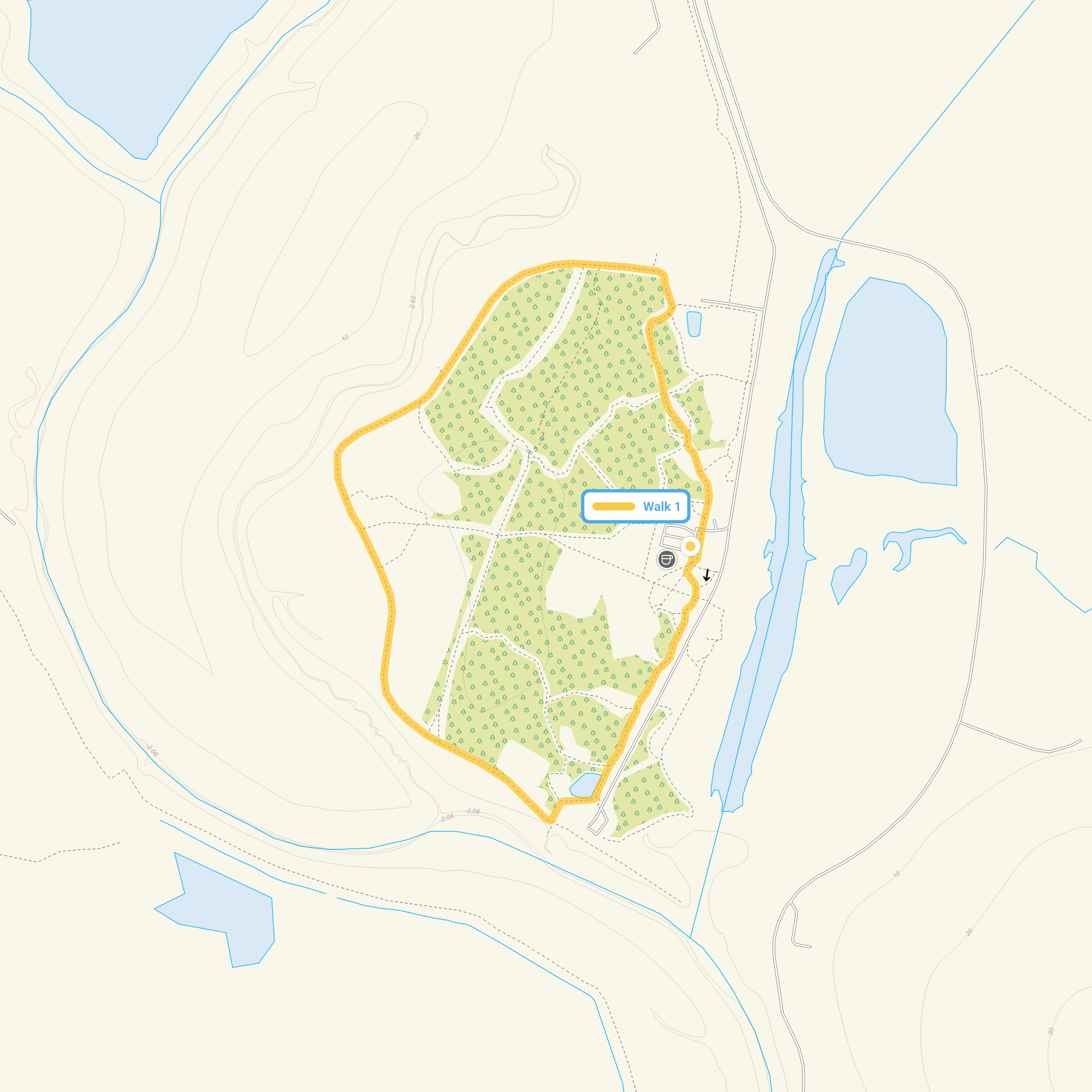 Route map for Wat Tyler Country Park Walk, a 1.25 mile circular walk in Essex