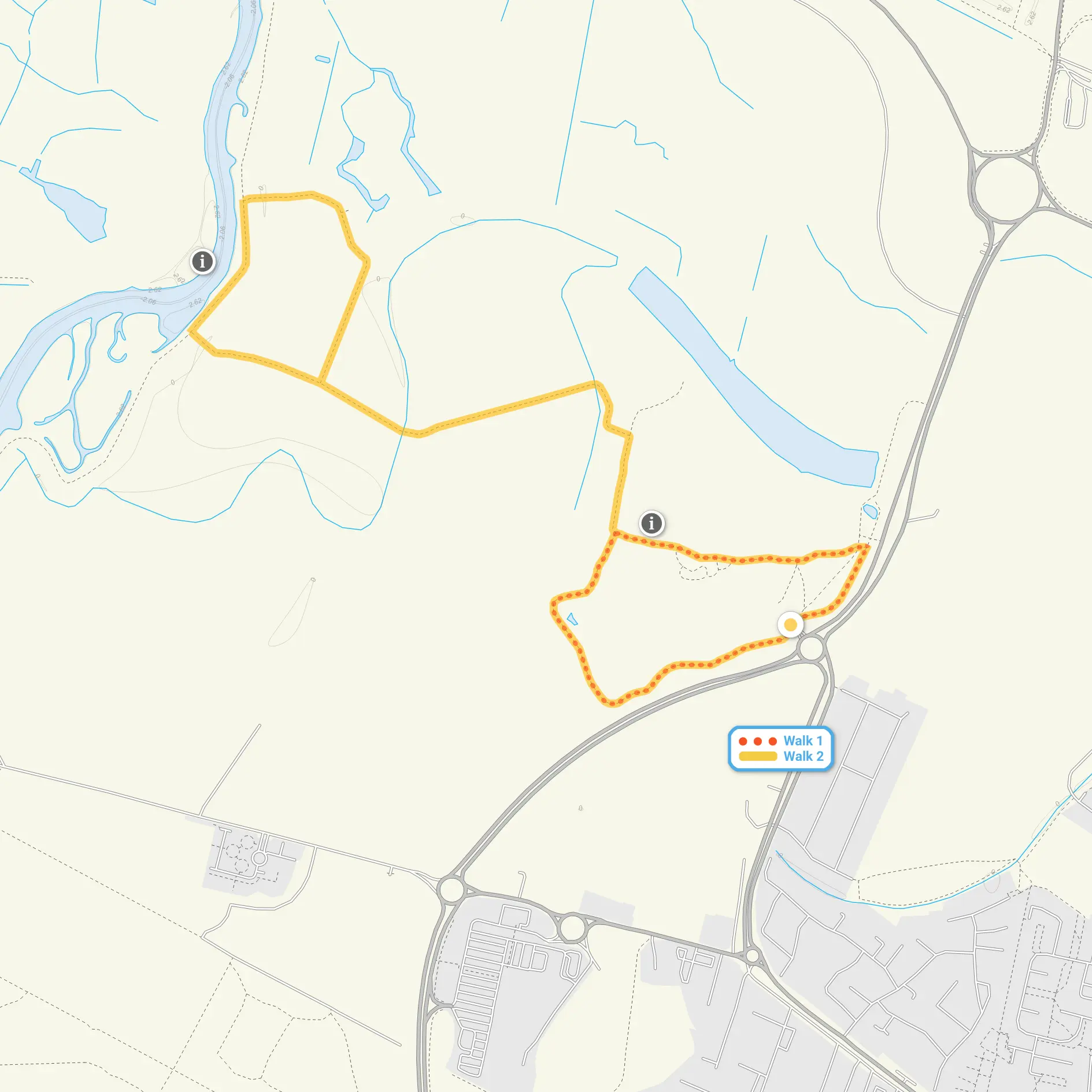 Route map for West Canvey Marsh Walk 1, a 1 mile circular walk in Essex