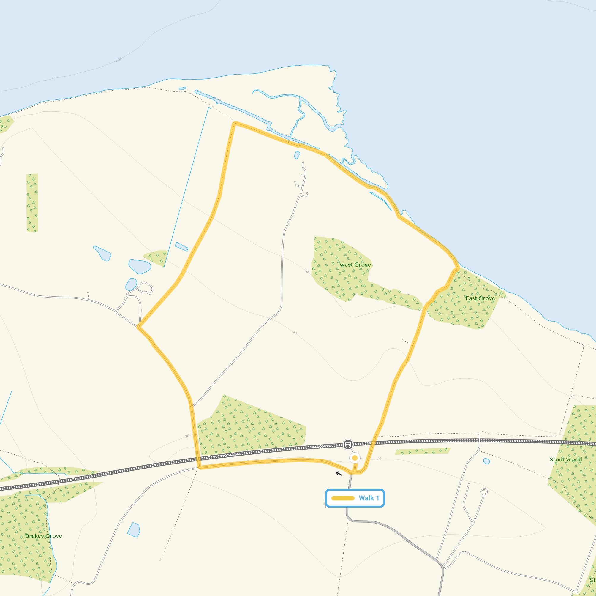 Route map for Wrabness Walk 1, a 1.75 mile circular walk in Essex