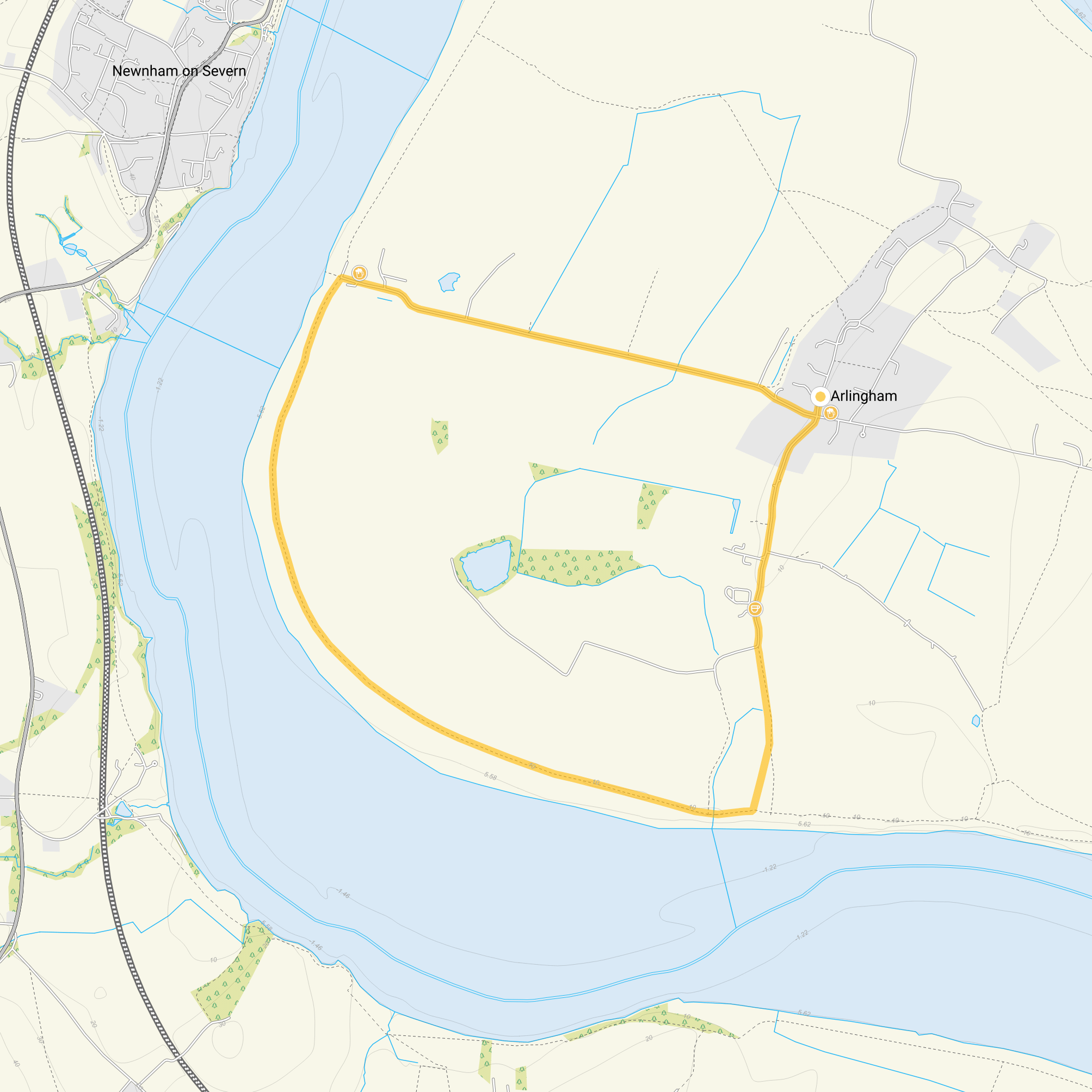 Route map for Arlingham Walk 1, a 3 mile circular walk in Gloucestershire