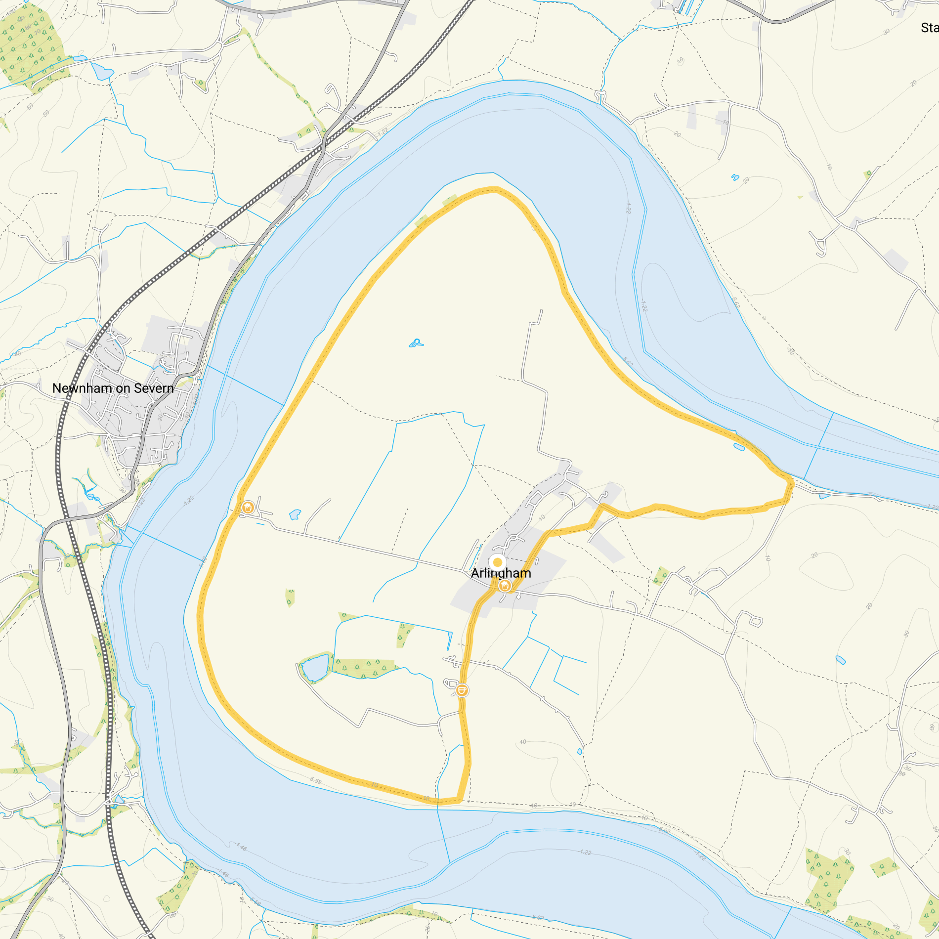Route map for Arlingham Walk 2, a 6 mile circular walk in Gloucestershire