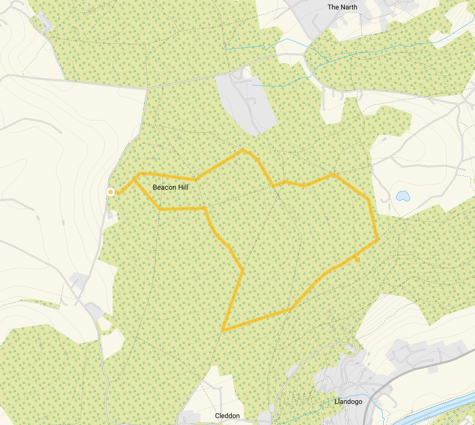 Route map for Beacon Hill Walk 2, a 2.75 mile circular walk in Gloucestershire