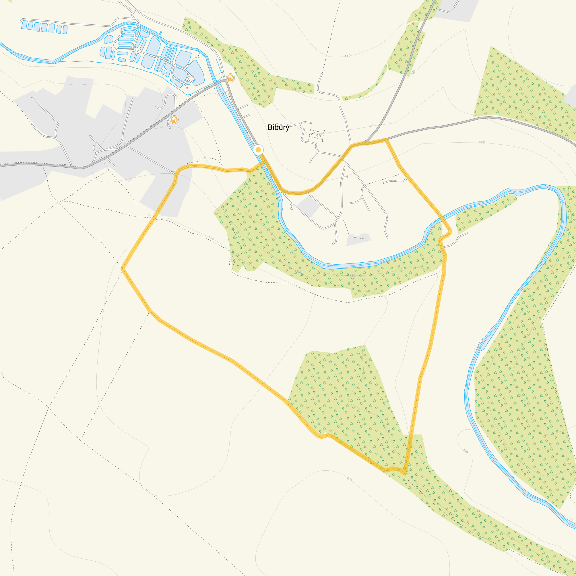 Route map for Bibury village short walk, a 1.75 mile circular walk in Gloucestershire