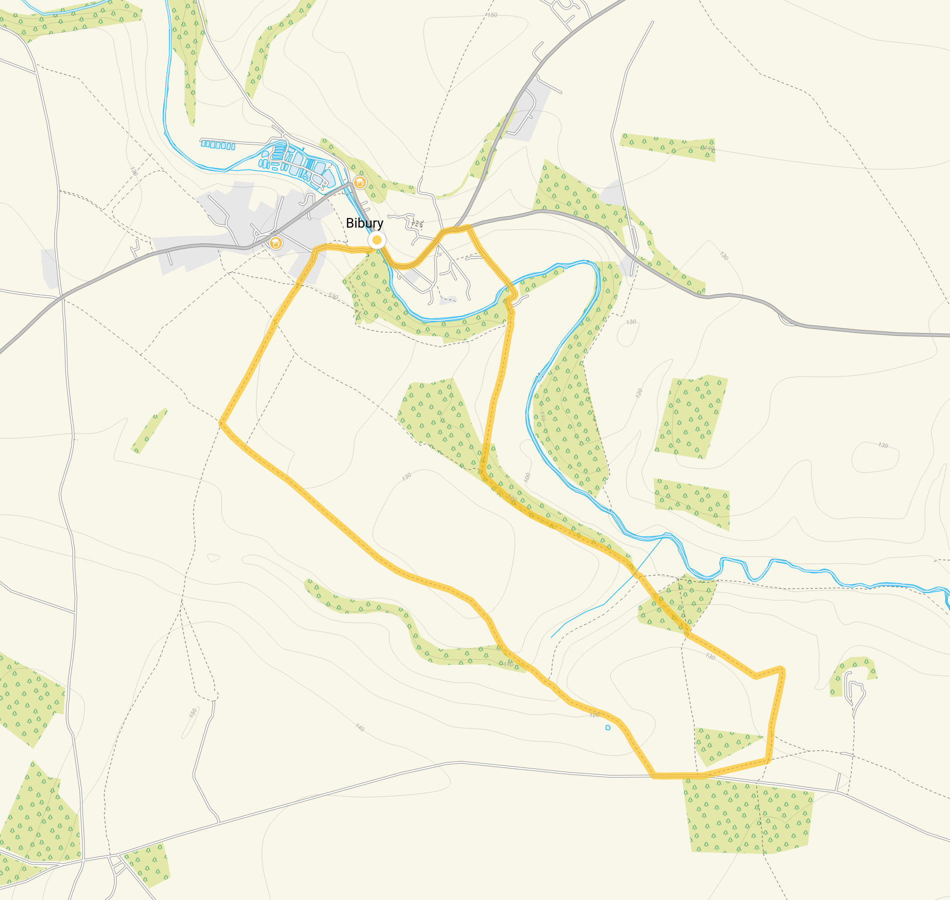 Route map for Bibury village and countryside walk, a 3.75 mile circular walk in Gloucestershire