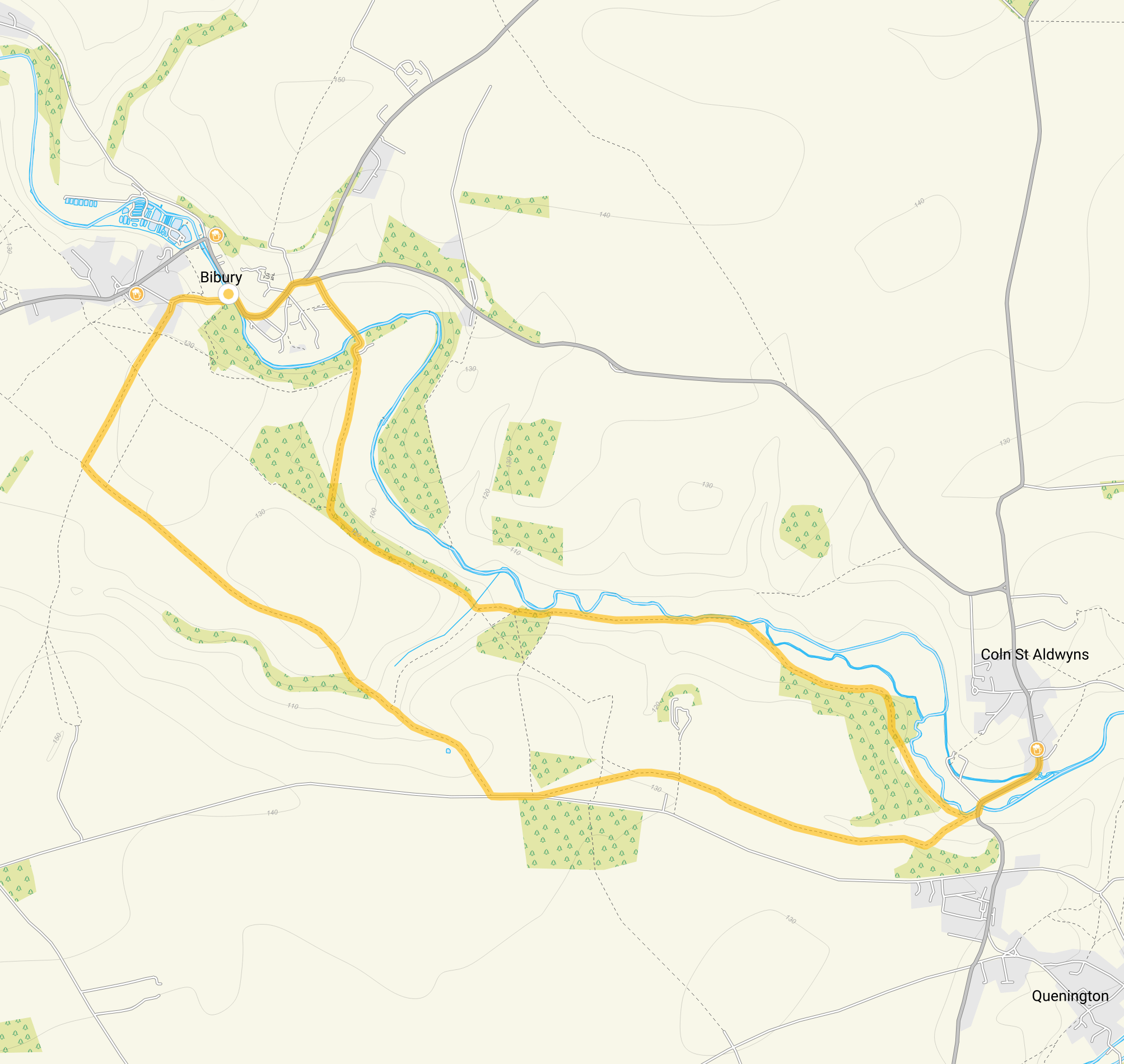 Route map for Bibury and Coln St Aldwyns walk, a 6.25 mile circular walk in Gloucestershire