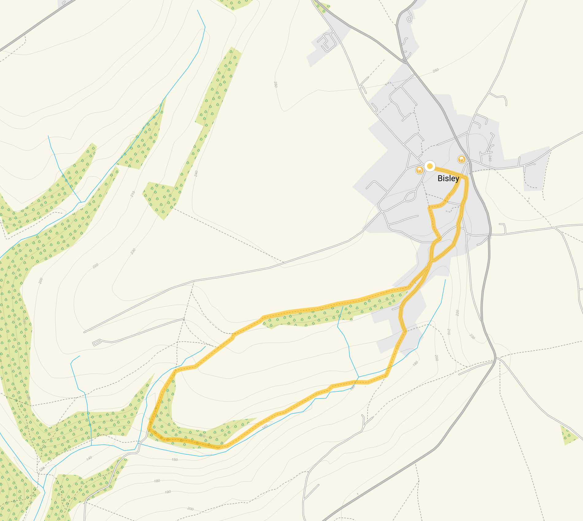 Route map for Bisley Short Walk, a 2.25 mile circular walk in Gloucestershire