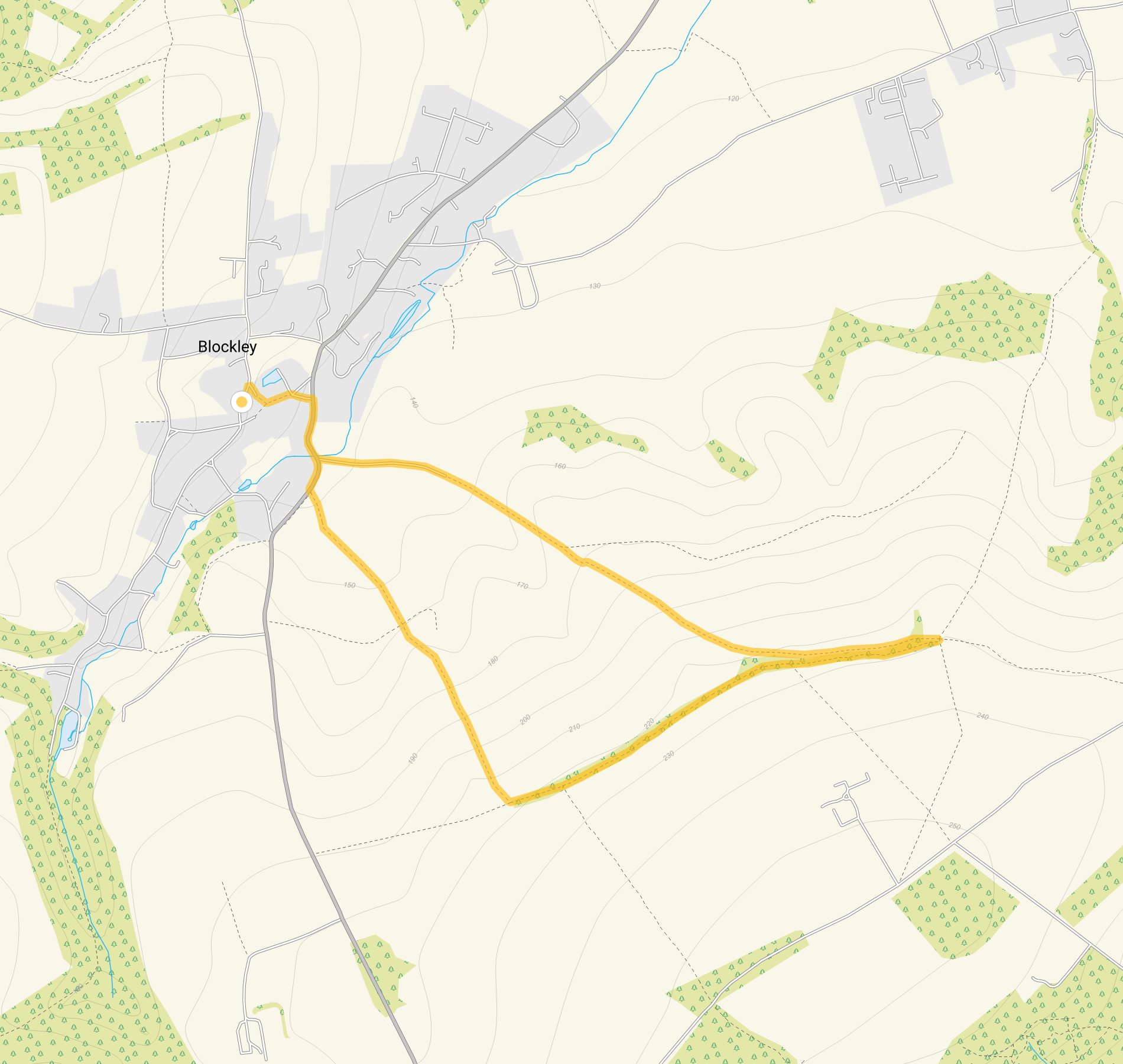 Route map for Blockley, a 2.25 mile circular walk in Gloucestershire