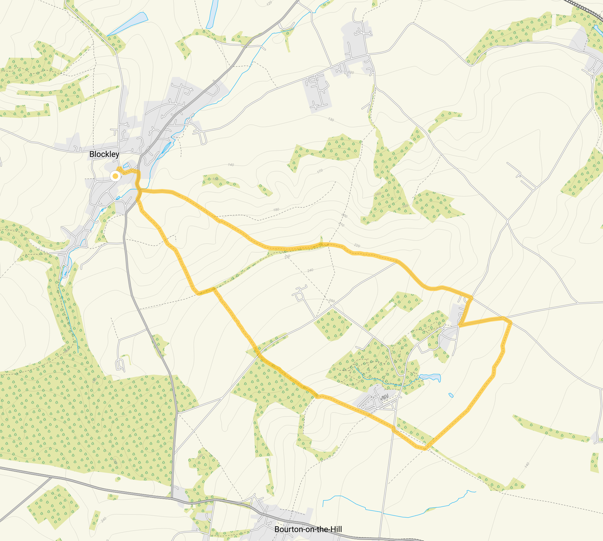 Route map for Blockley, a 4.75 mile circular walk in Gloucestershire