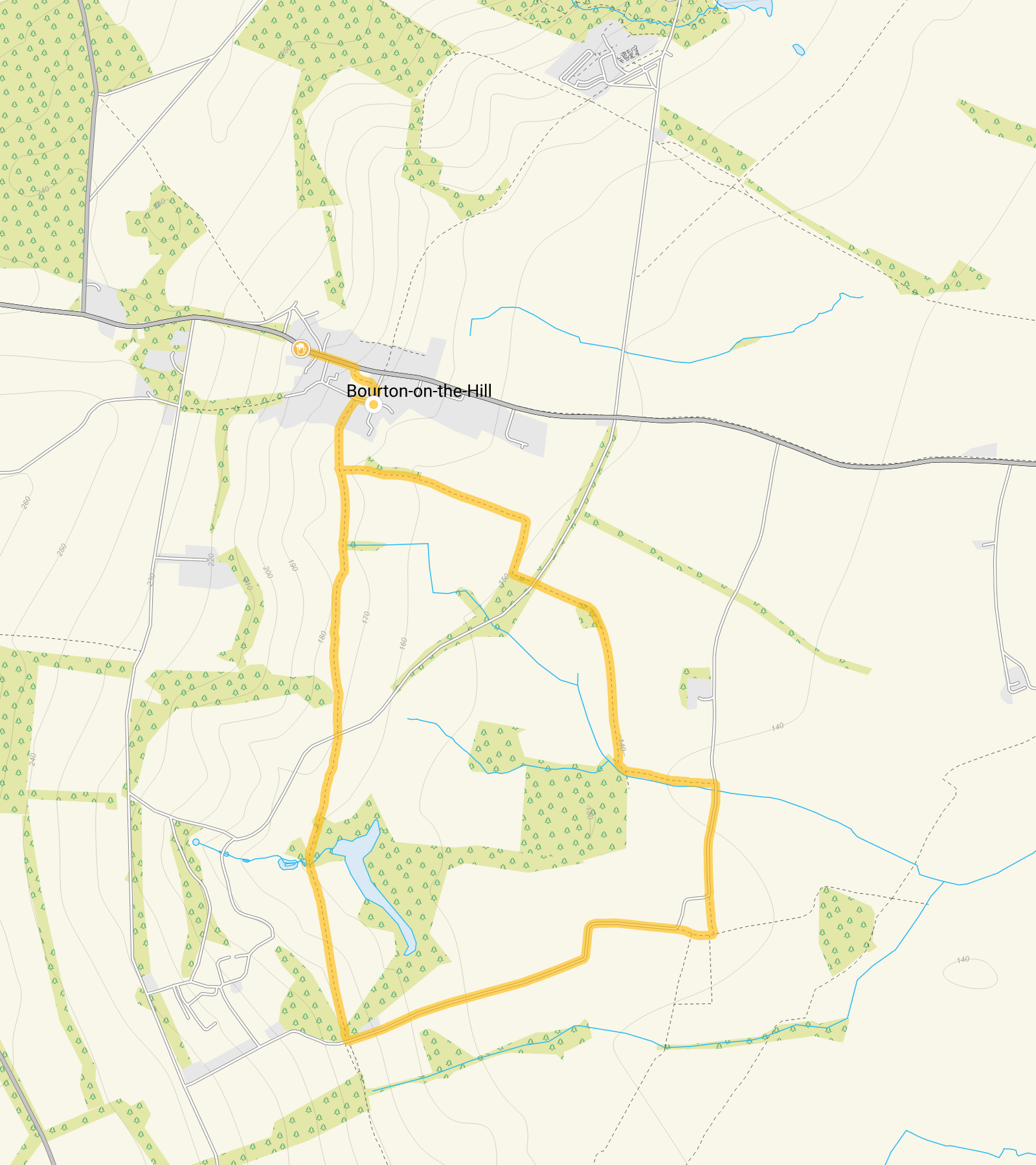 Route map for Bourton-on-the-hill Walk, a 3.25 mile circular walk in Gloucestershire