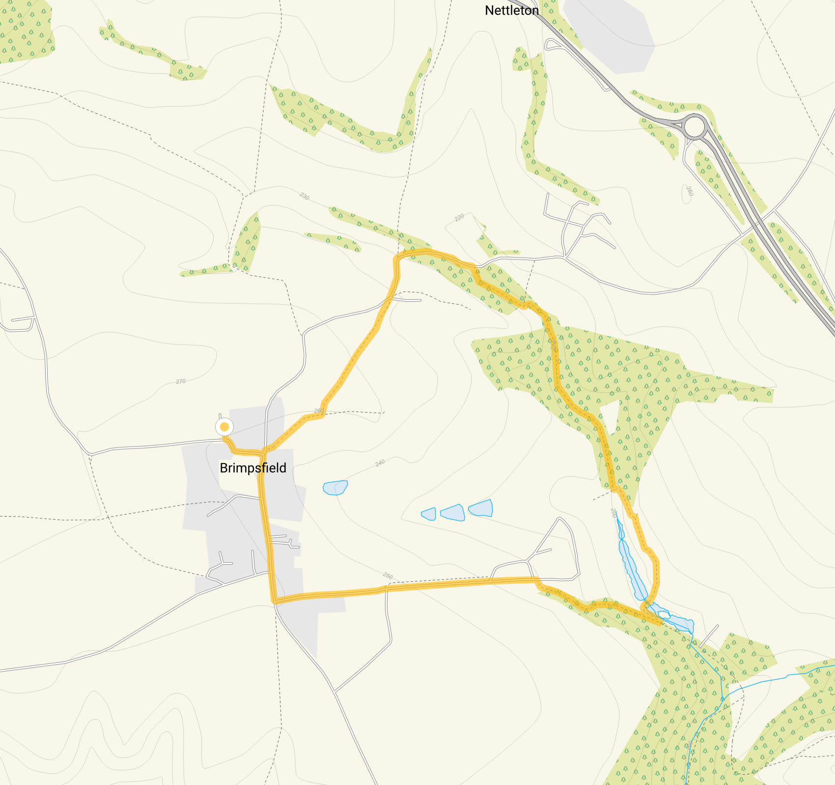 Route map for Brimpsfield Walk 1, a 1.75 mile circular walk in Gloucestershire