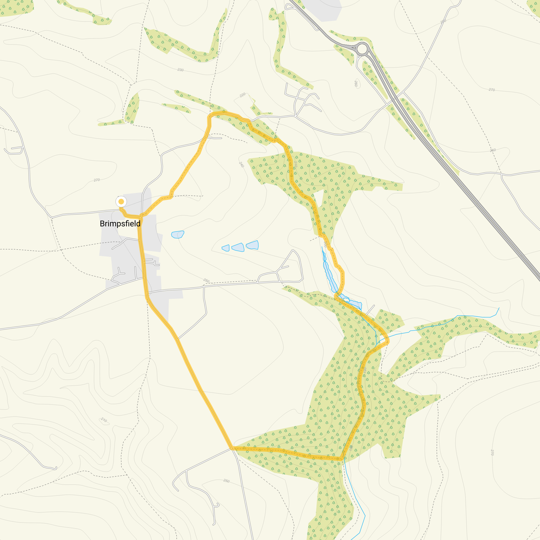 Route map for Brimpsfield Walk 2, a 2.5 mile circular walk in Gloucestershire