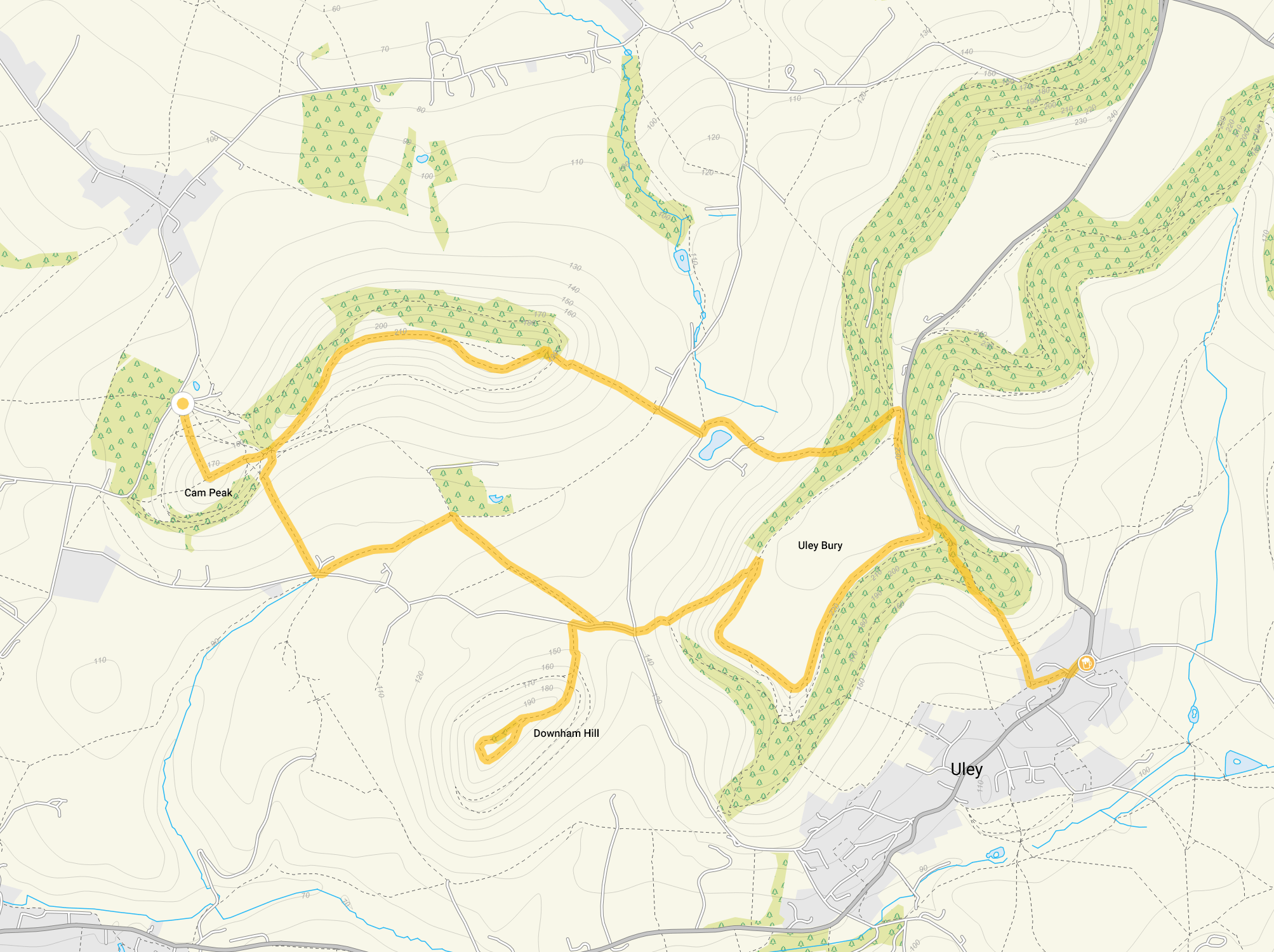 Route map for Cam Peak Epic Adventure Walk, a 5.5 mile circular walk in Gloucestershire