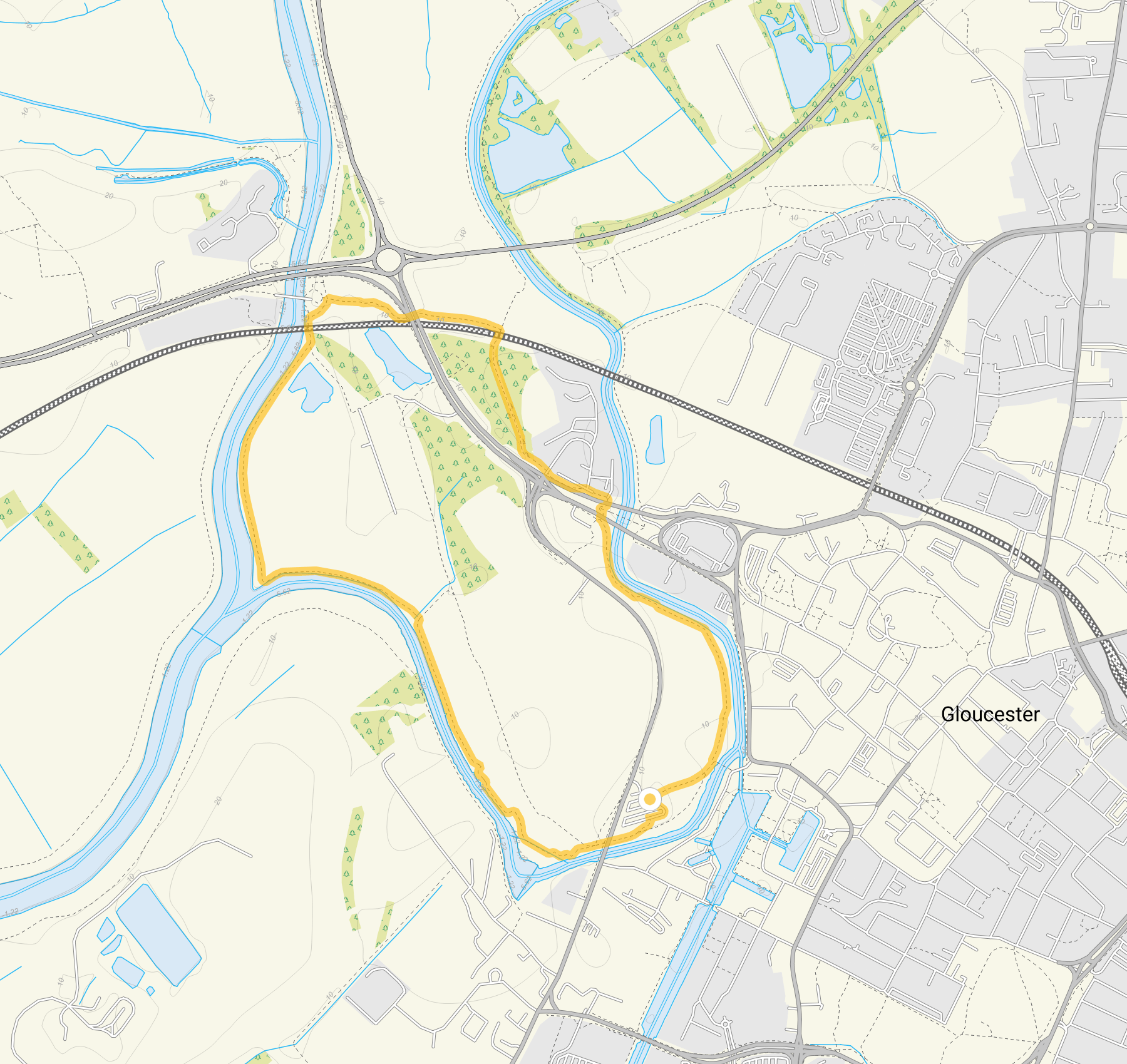 Route map for Castle Meads Walk, a 2.5 mile circular walk in Gloucestershire